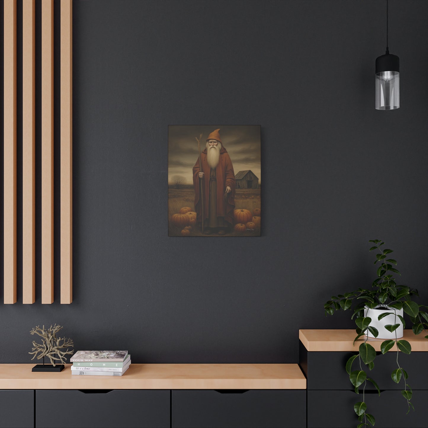 Autumn Santa Canvas Art Print, Fall Decor,