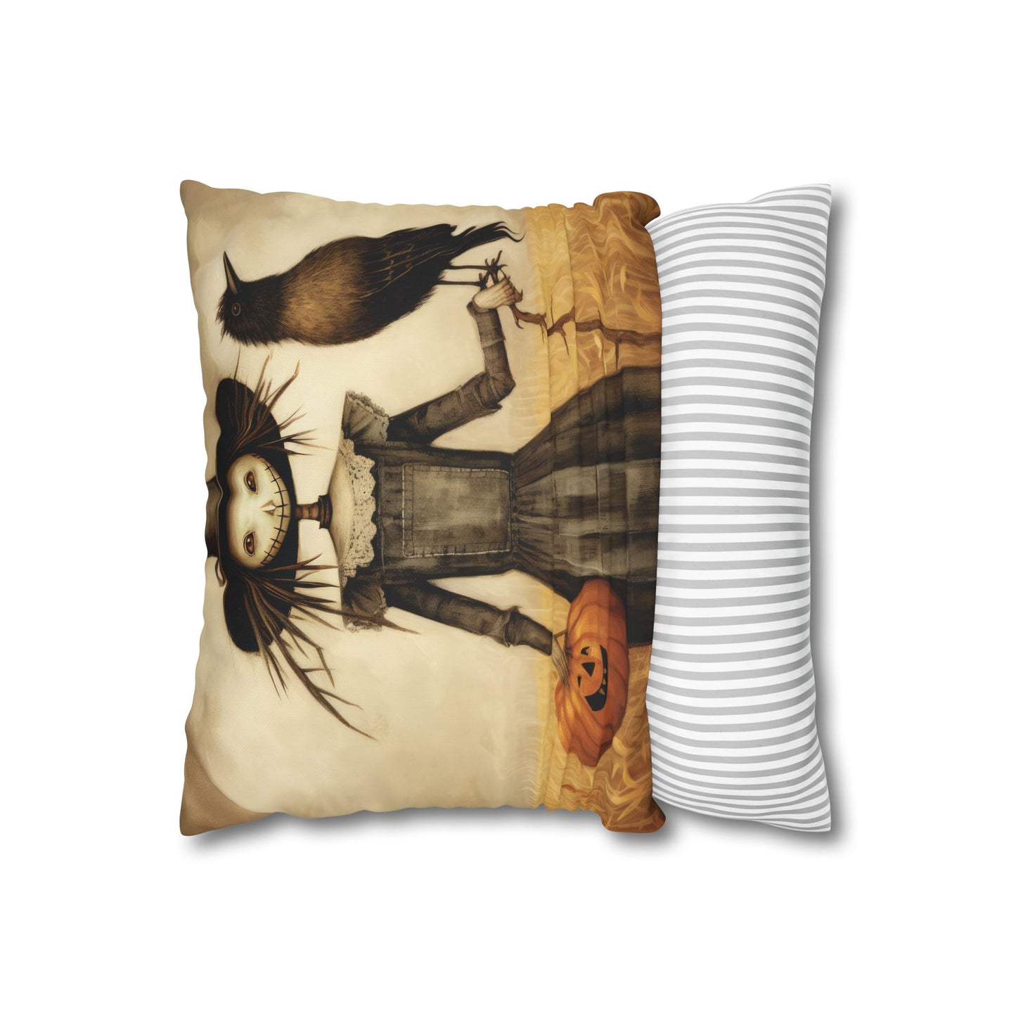 Scary Crow Square Poly Canvas Pillowcase
