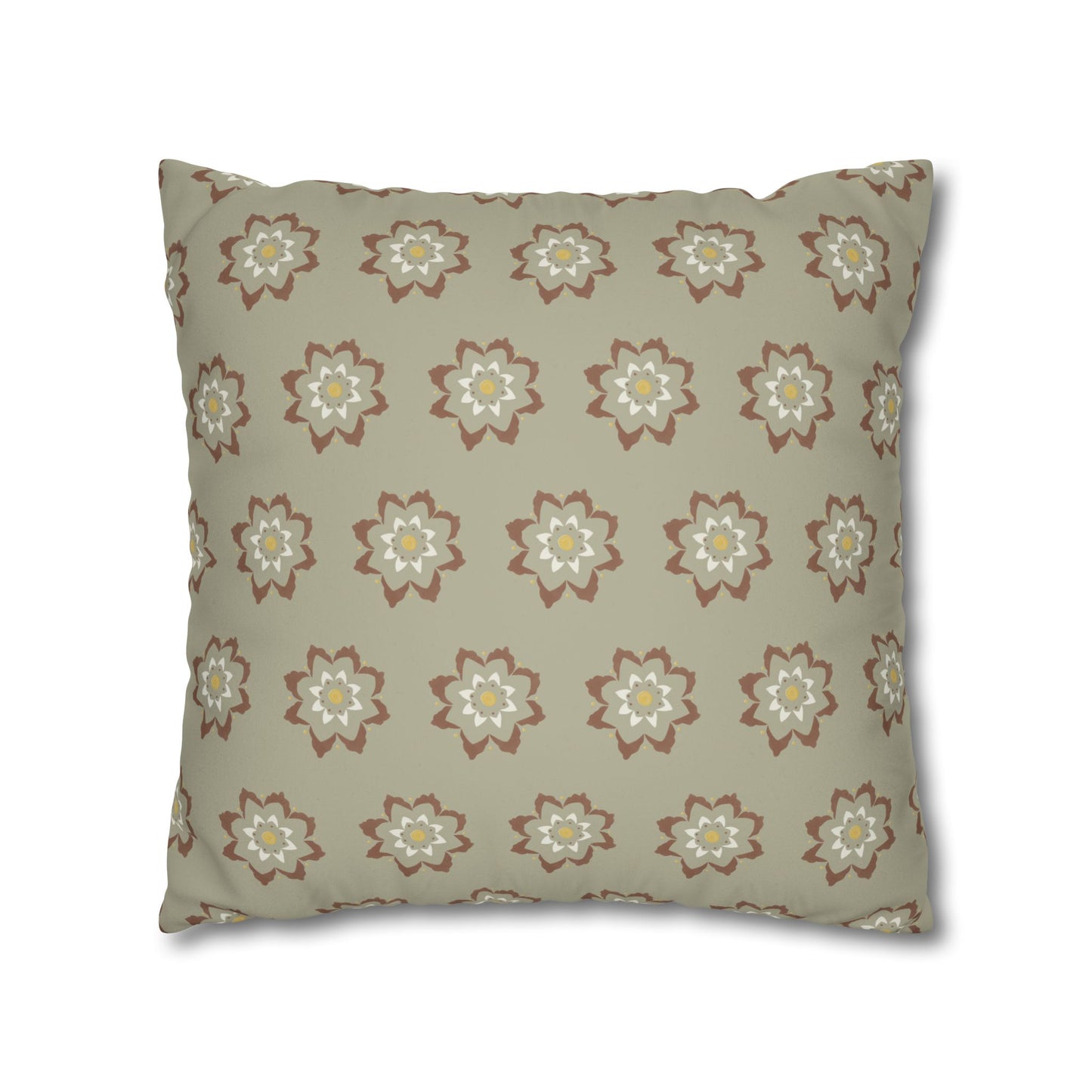 Fantasy Collection Taupe Small Flower Stencil Faux Suede Square Pillowcase