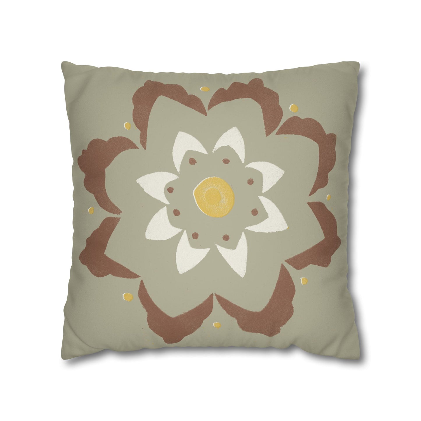 Fantasy Collection Stencil Flower Taupe Faux Suede Square Pillowcase
