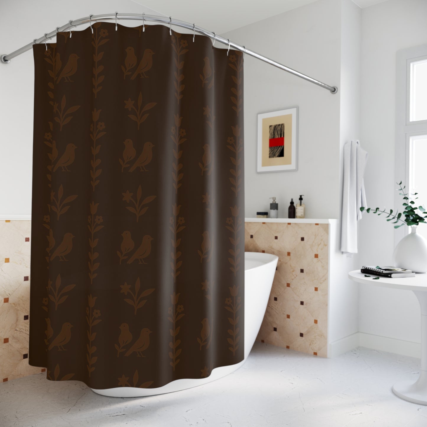 Elegant Bird and Floral Shower Curtain, Bathroom Décor, Vintage Style, Bohemian Home Accessories, Gift for Housewarming