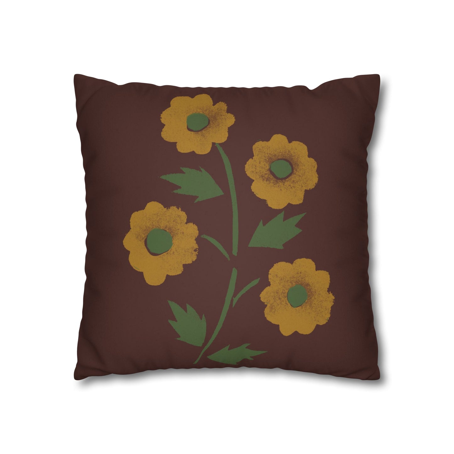 Stencilled Flower on Country Red Faux Suede Square Pillowcase