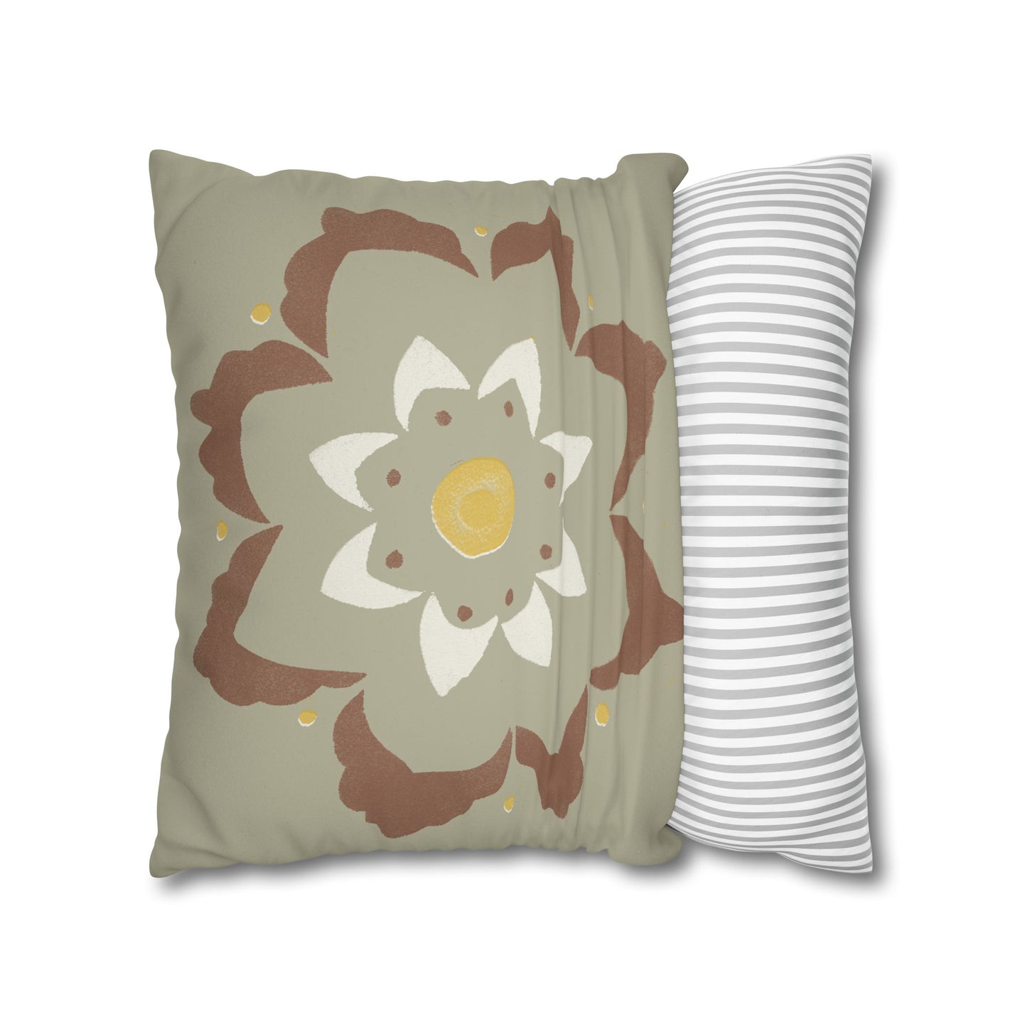 Fantasy Collection Stencil Flower Taupe Faux Suede Square Pillowcase