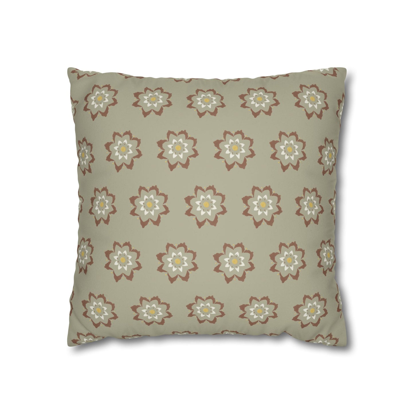 Fantasy Collection Taupe Small Flower Stencil Faux Suede Square Pillowcase