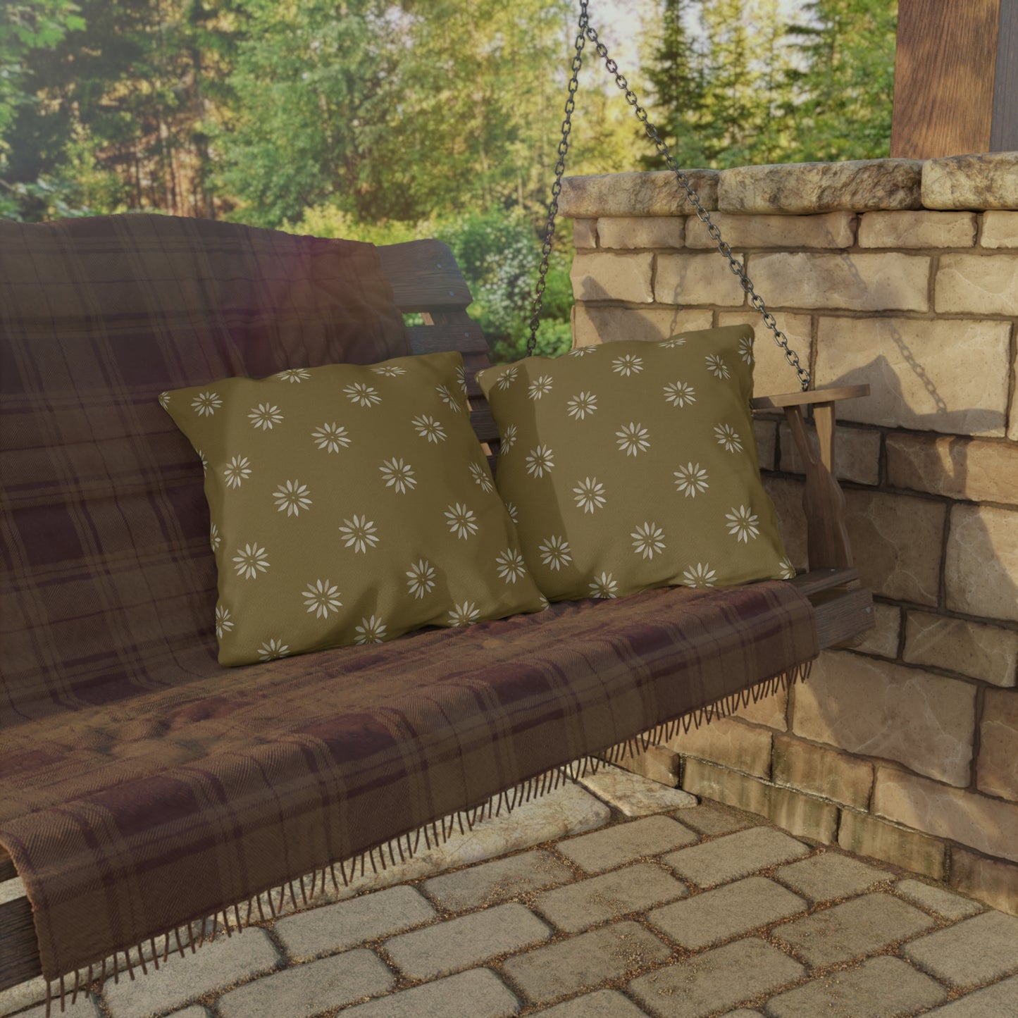 Boho Floral Outdoor Pillows - Soft Green Cushion for Patio Decor
