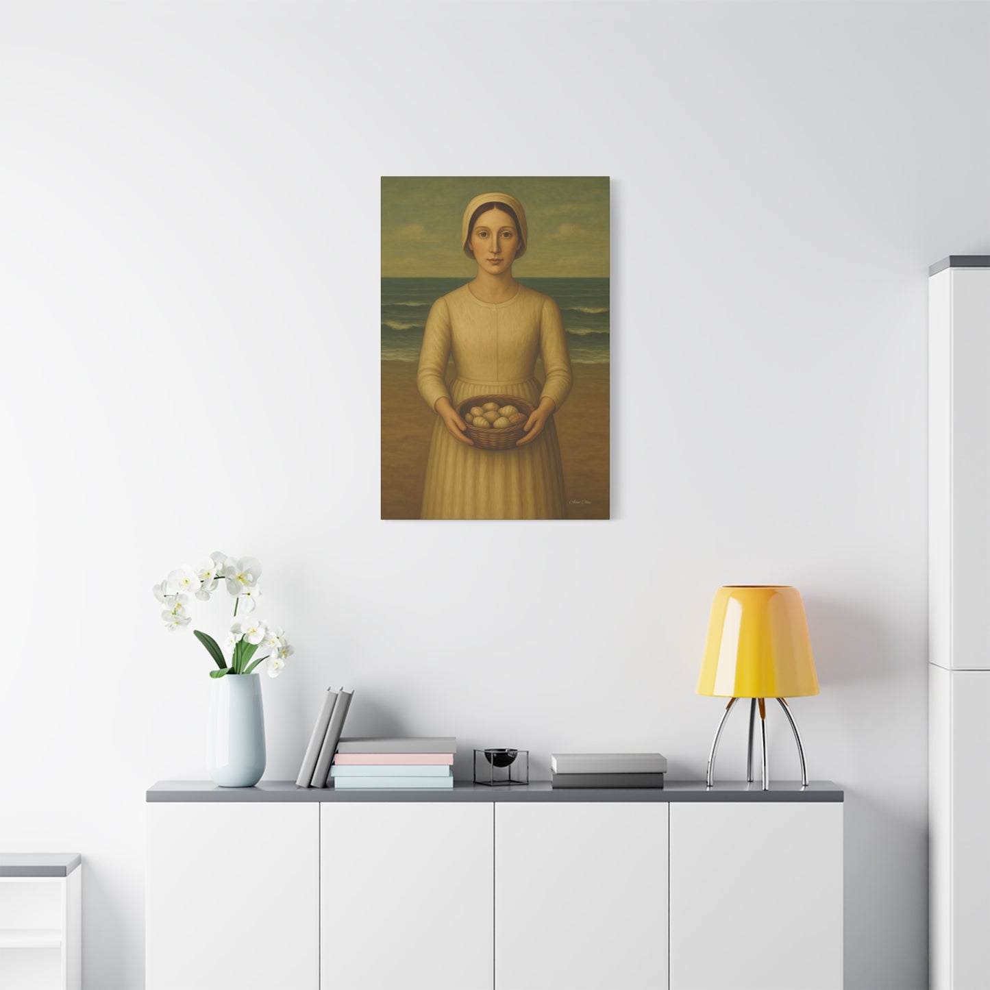 Stretched Canvas Art Print of Young Woman with Eggs, Wall Decor, Vintage Style, Gift for Home, Art Lovers, Mother's Day