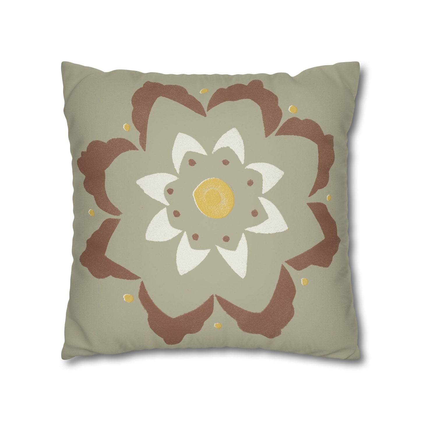 Fantasy Collection Stencil Flower Taupe Faux Suede Square Pillowcase
