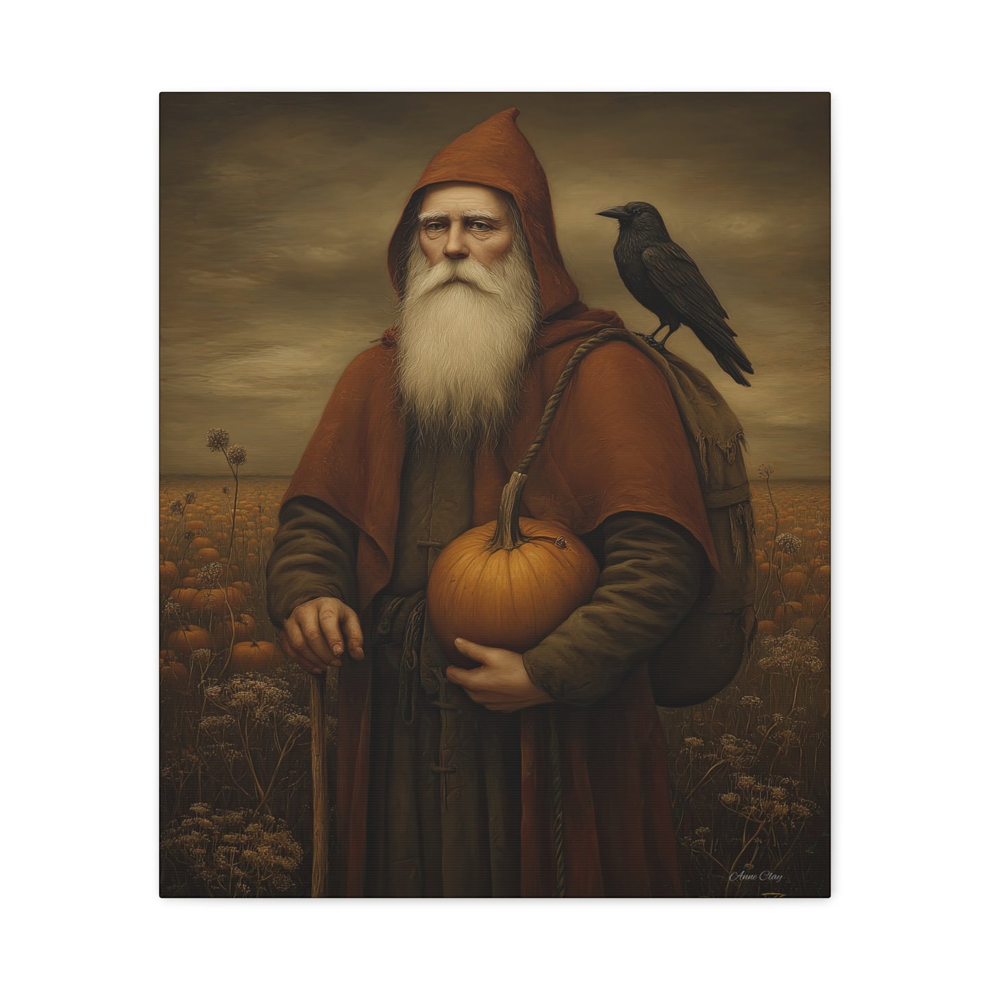 Autumn Santa Wall Art, Fall Decor, Pumpkin Harvest Print, Cozy Home Decor, Primitive Aesthetic
