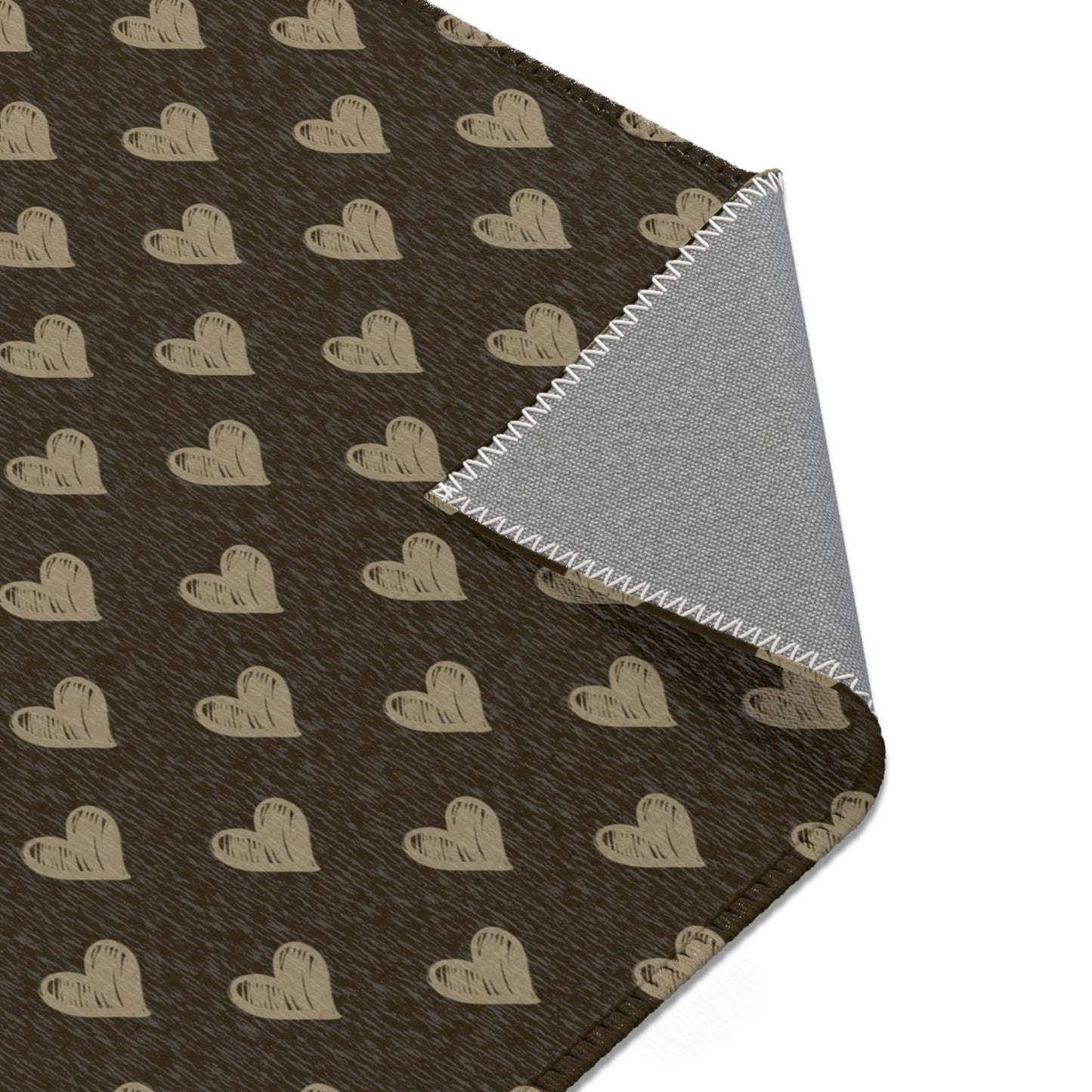 Cream Hearts on Brown, Chic Heart Pattern Area Rug for Cozy Homes, Decorative Floor Mat, Living Room Accent, Valentine’s Day Gift, Modern Boho Decor