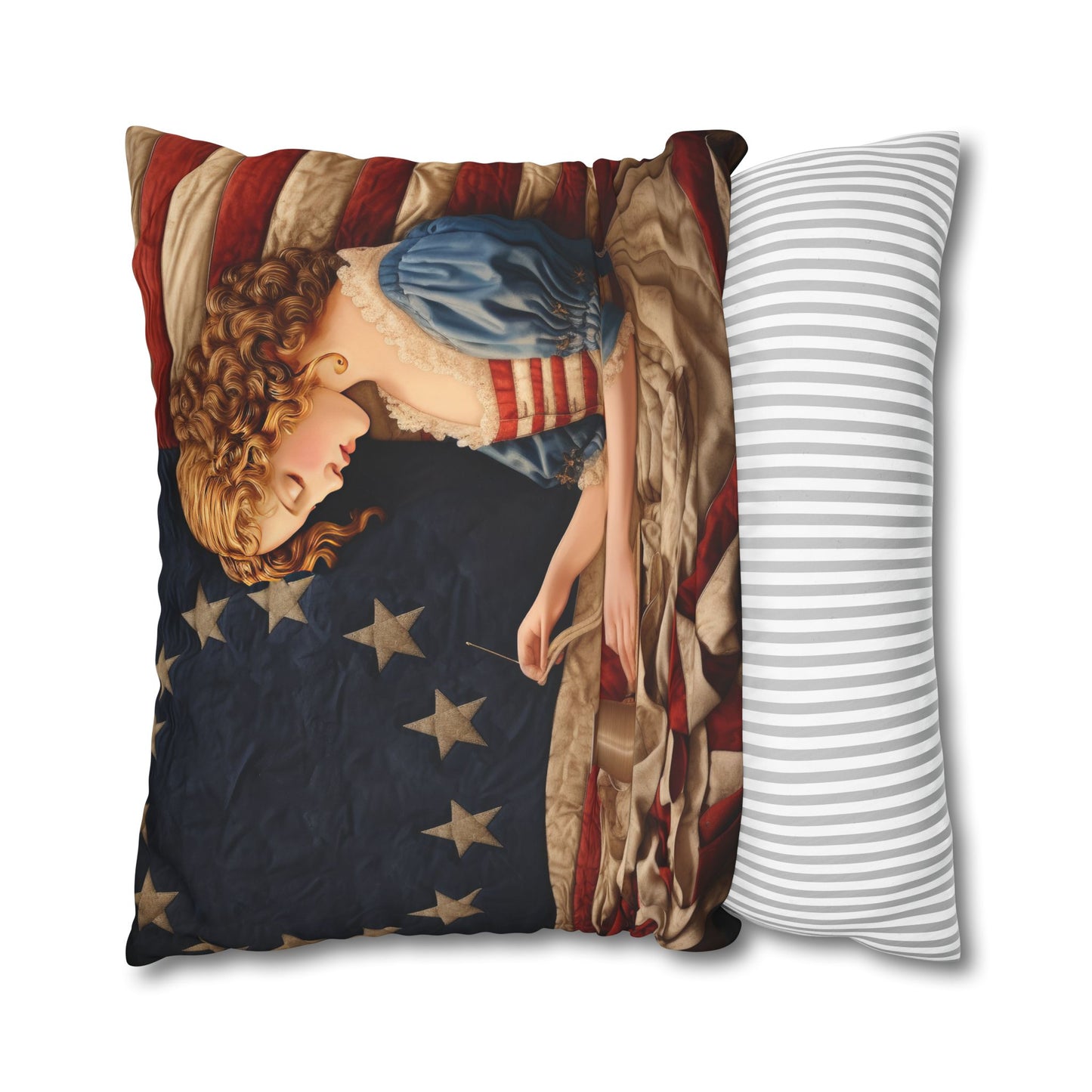 Faux Quilted Betsy Ross Square Poly Canvas Pillowcase