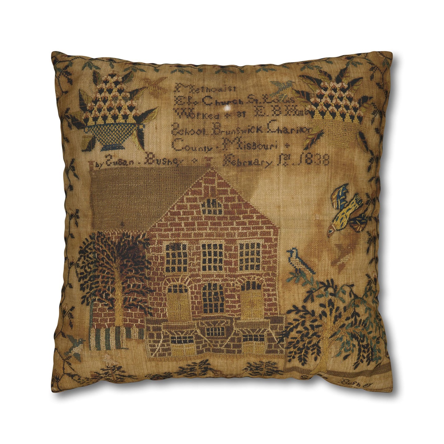 Gritty Prim Sampler Square Poly Canvas Pillowcase