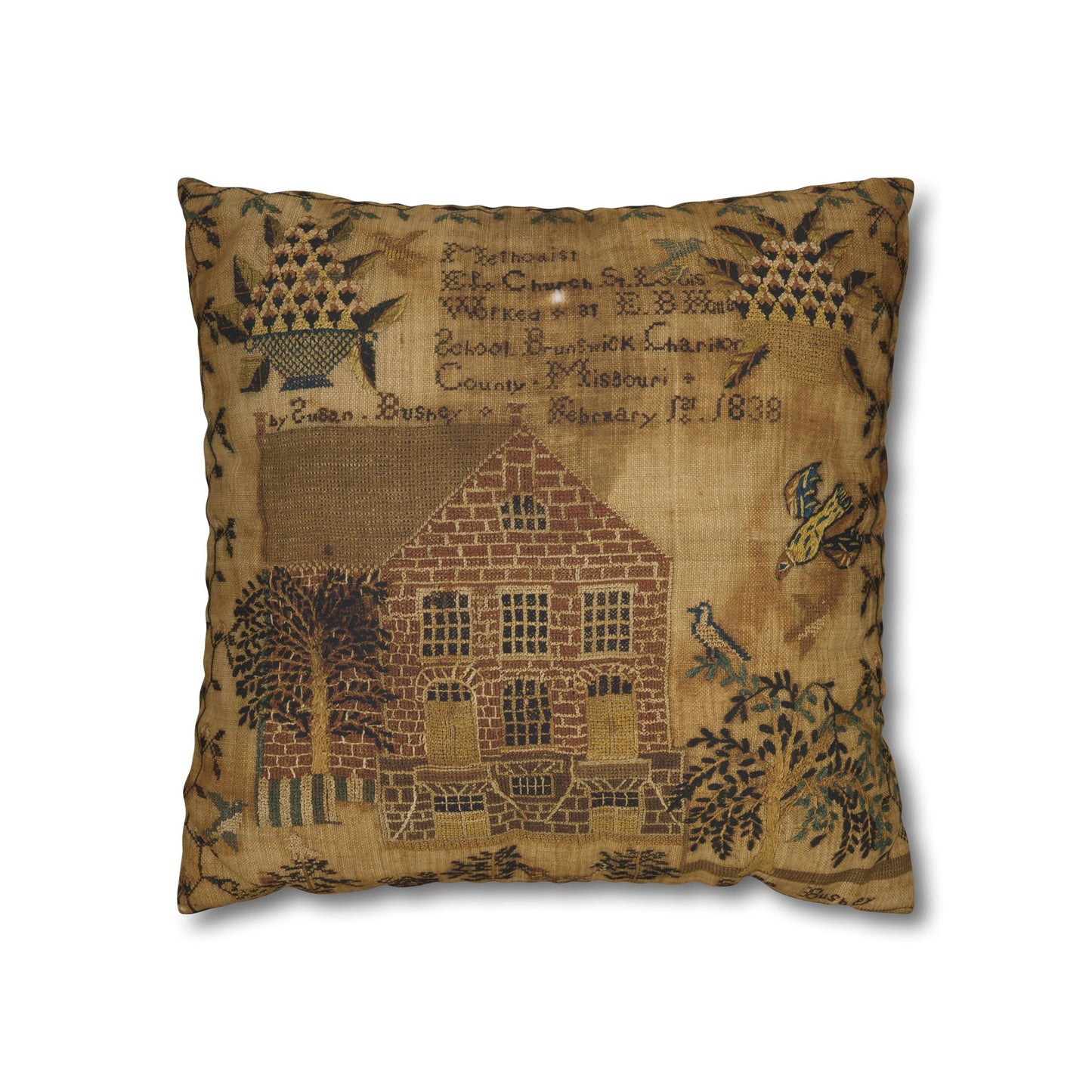 Gritty Prim Sampler Square Poly Canvas Pillowcase