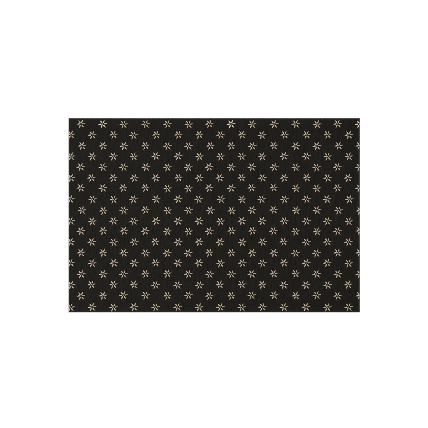 Cream Stencil Flowers on Black Outdoor Rug