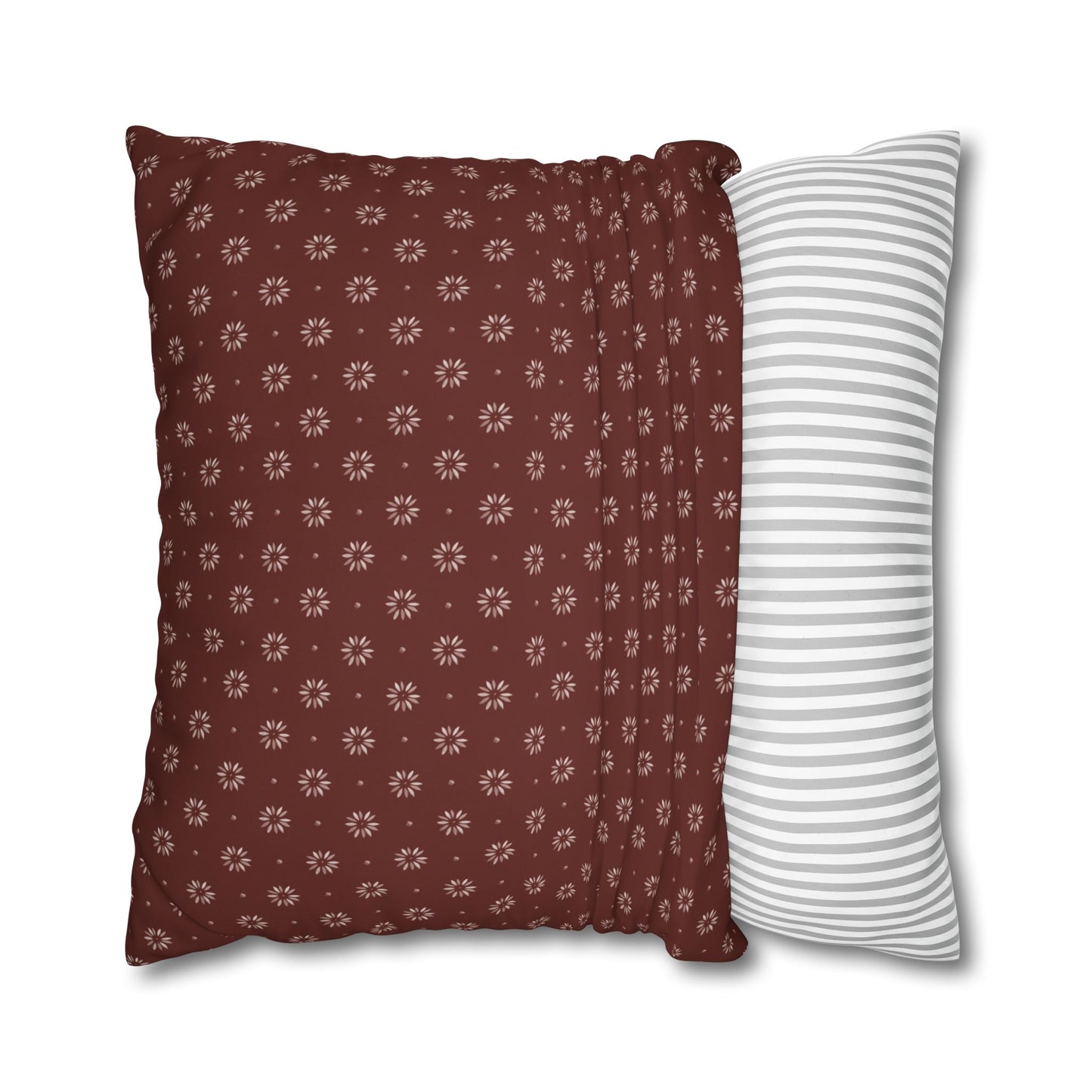 Petal Stencils on Red Square Poly Canvas Pillowcase