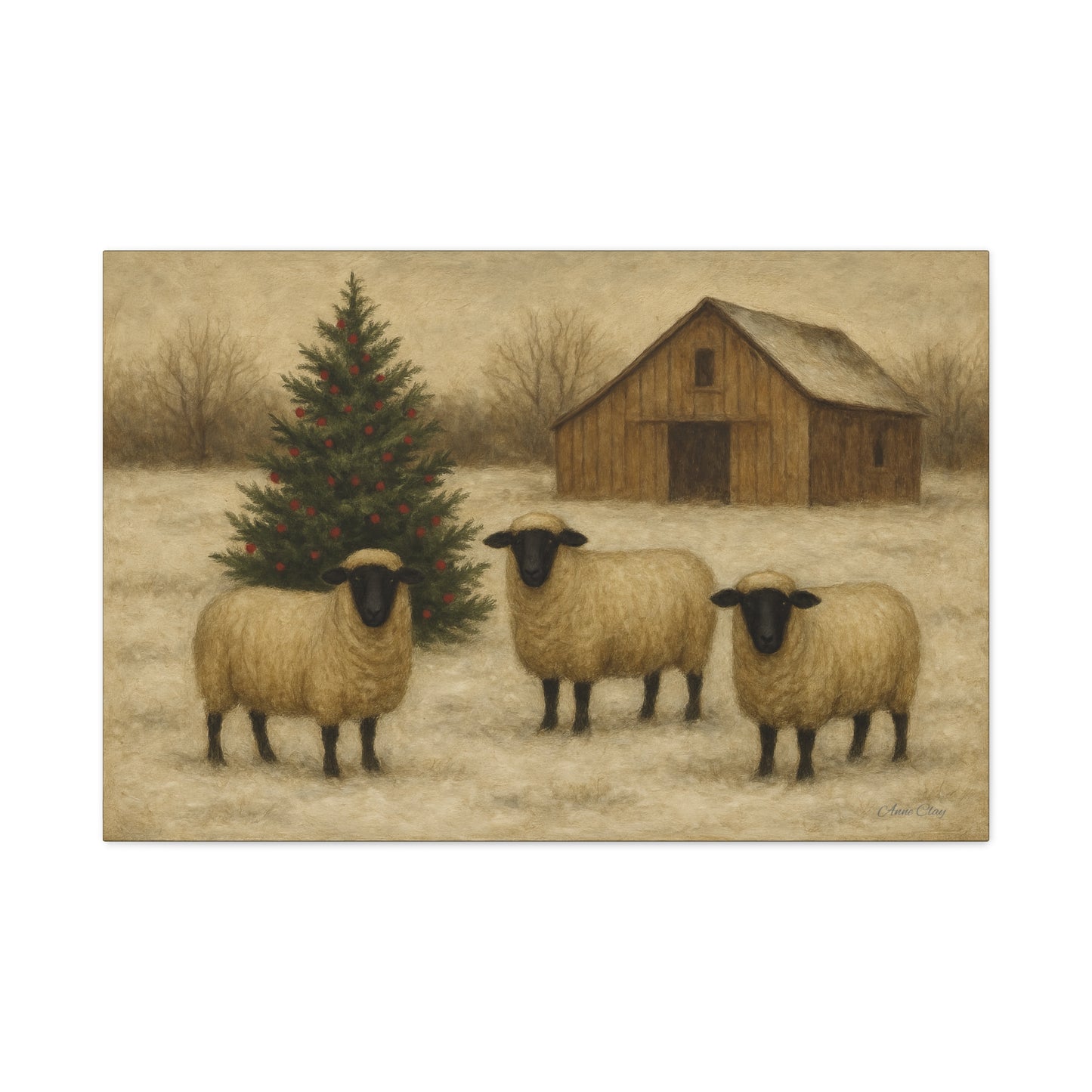 Christmas Sheep Canvas Wall Art, Holiday Decor, Farmhouse Style, Rustic Artwork, Winter Home Decoration