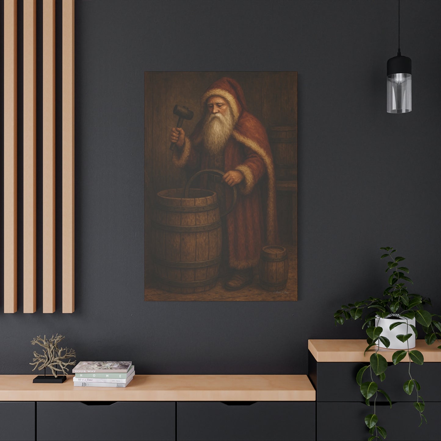 Rustic Santa Canvas Art, Cooper, Barrel, Colonial
