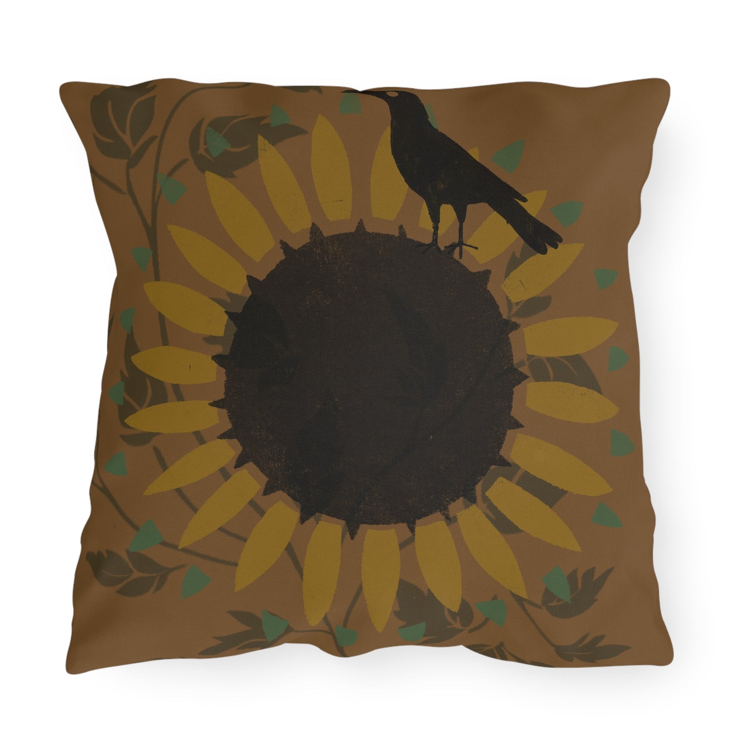Crow on Sundlfoew Stencil on Gold Outdoor Pillows