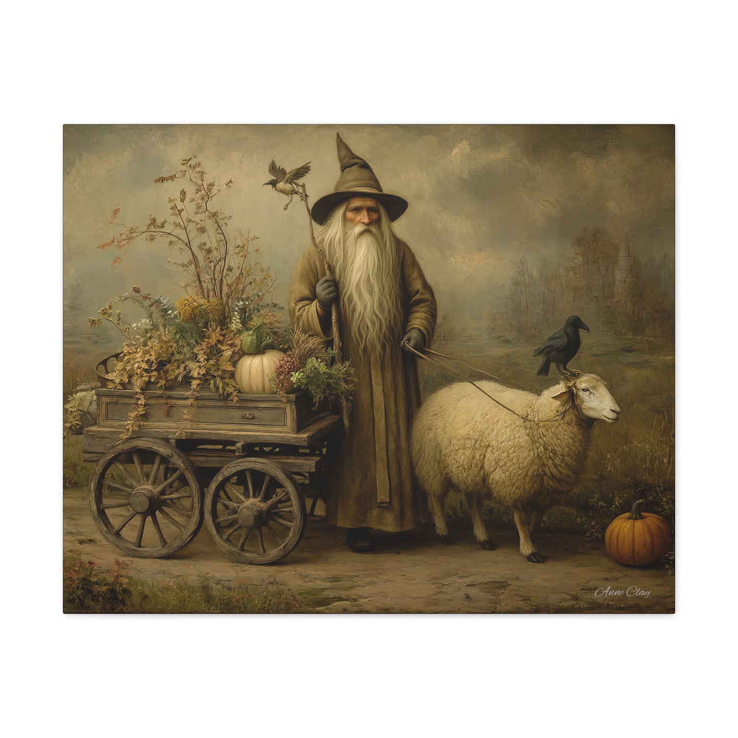 Whimsical Harvest Canvas Art, Autumn Decor, Farmhouse Wall Art, Mythical Wizard Artwork, Halloween & Thanksgiving Decoration