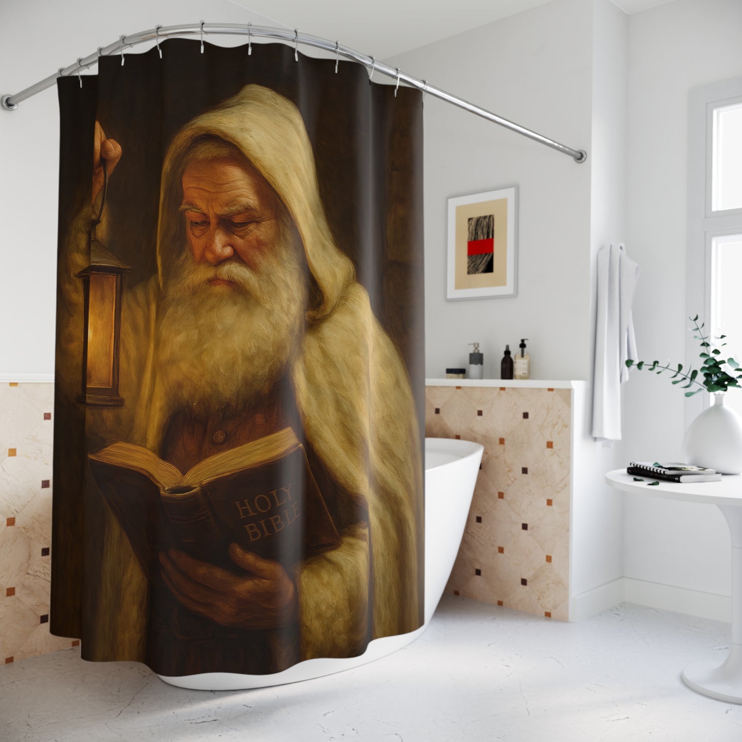 Enchanted Lantern Shower Curtain, Cozy Bathroom Decor, Wizard Themed Home, Unique Gift, Fantasy Bathroom Accent