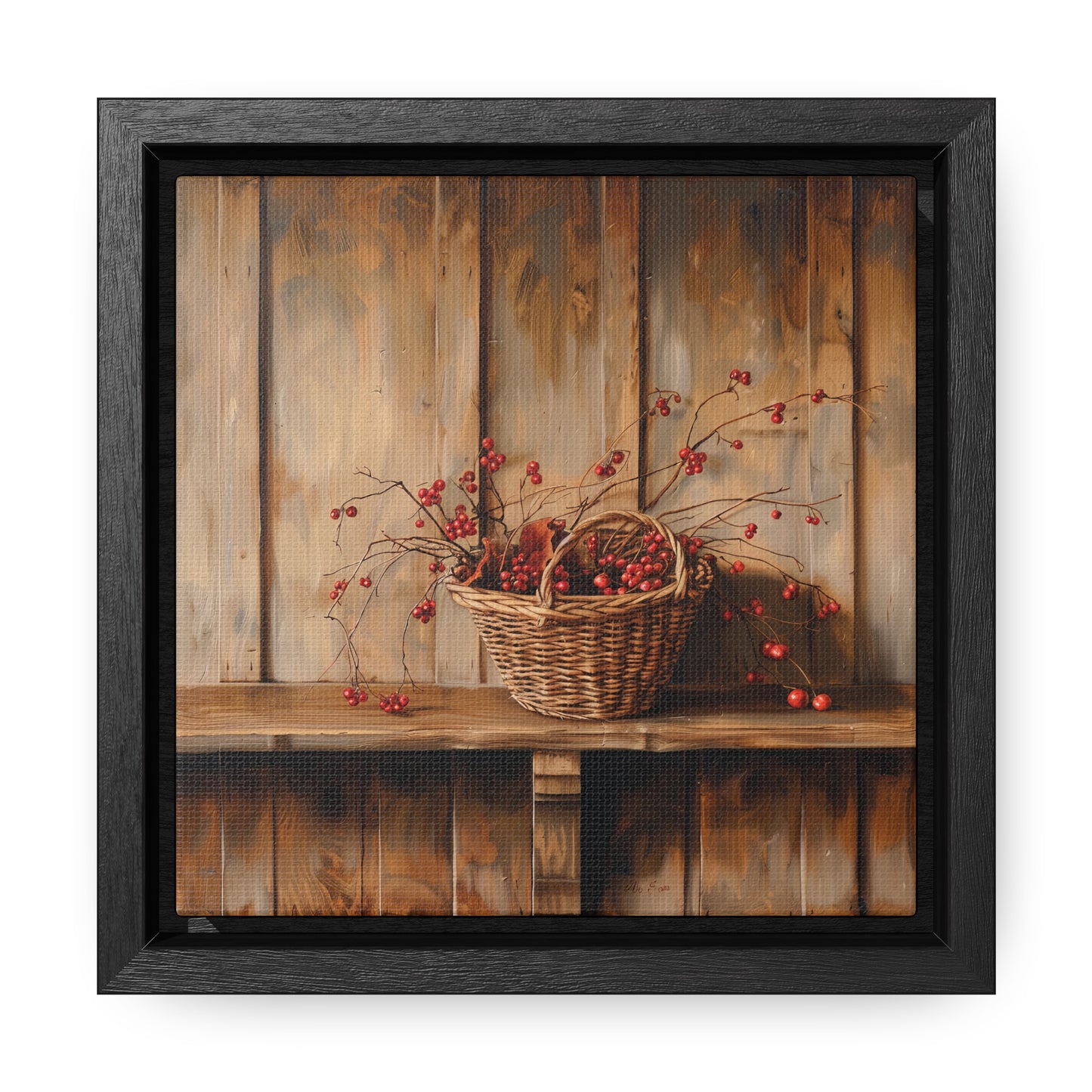 Basket of Bittersweet Gallery Canvas Wraps, Square Frame