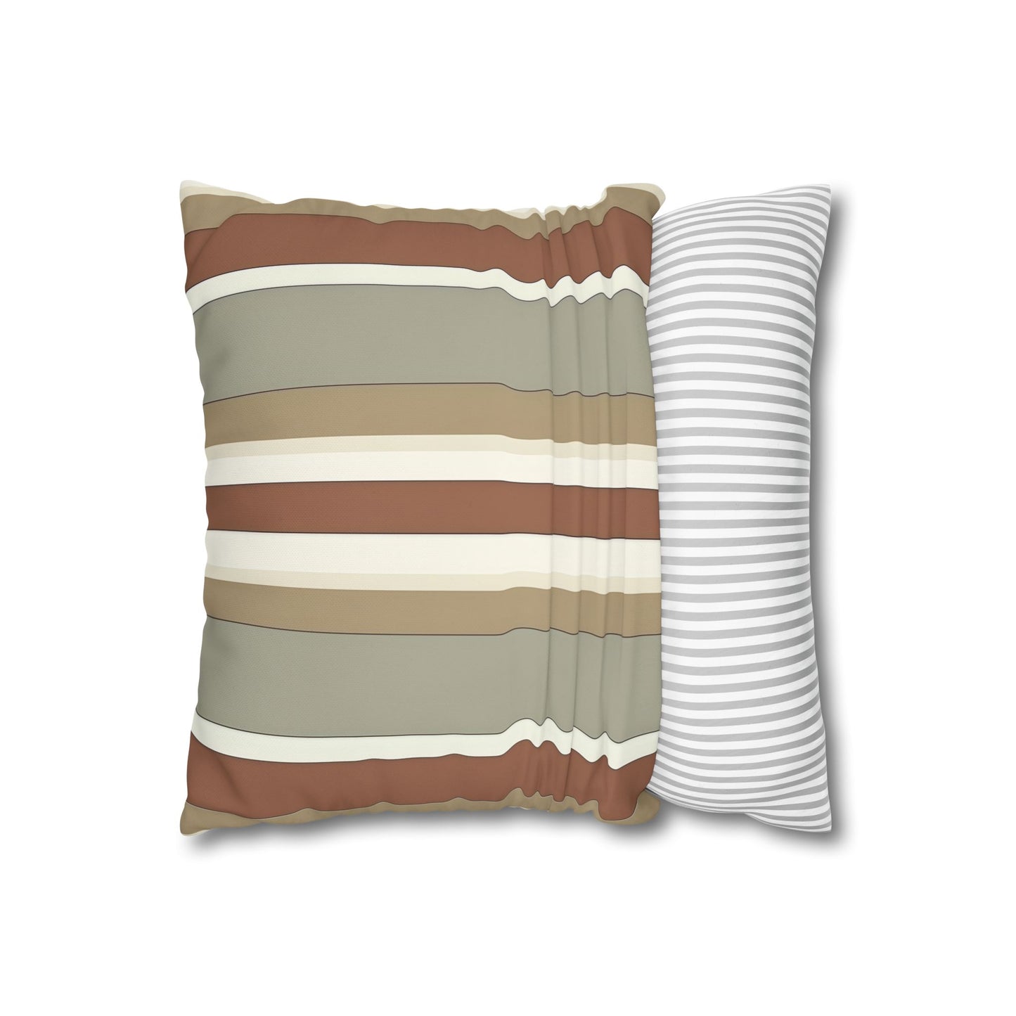 Fantasy Collection Taupe Stripes Square Poly Canvas Pillowcase