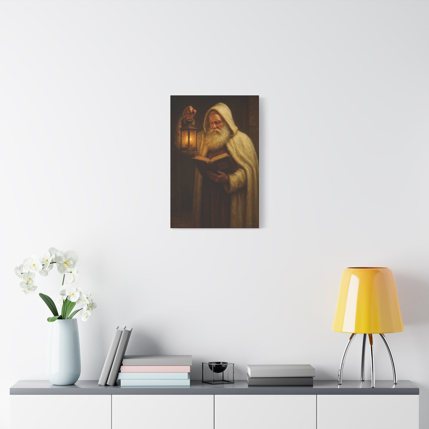 Canvas Wall Art, Old World Santa with Lantern and BibleCozy Home Decor, Rustic Decor for Xmas