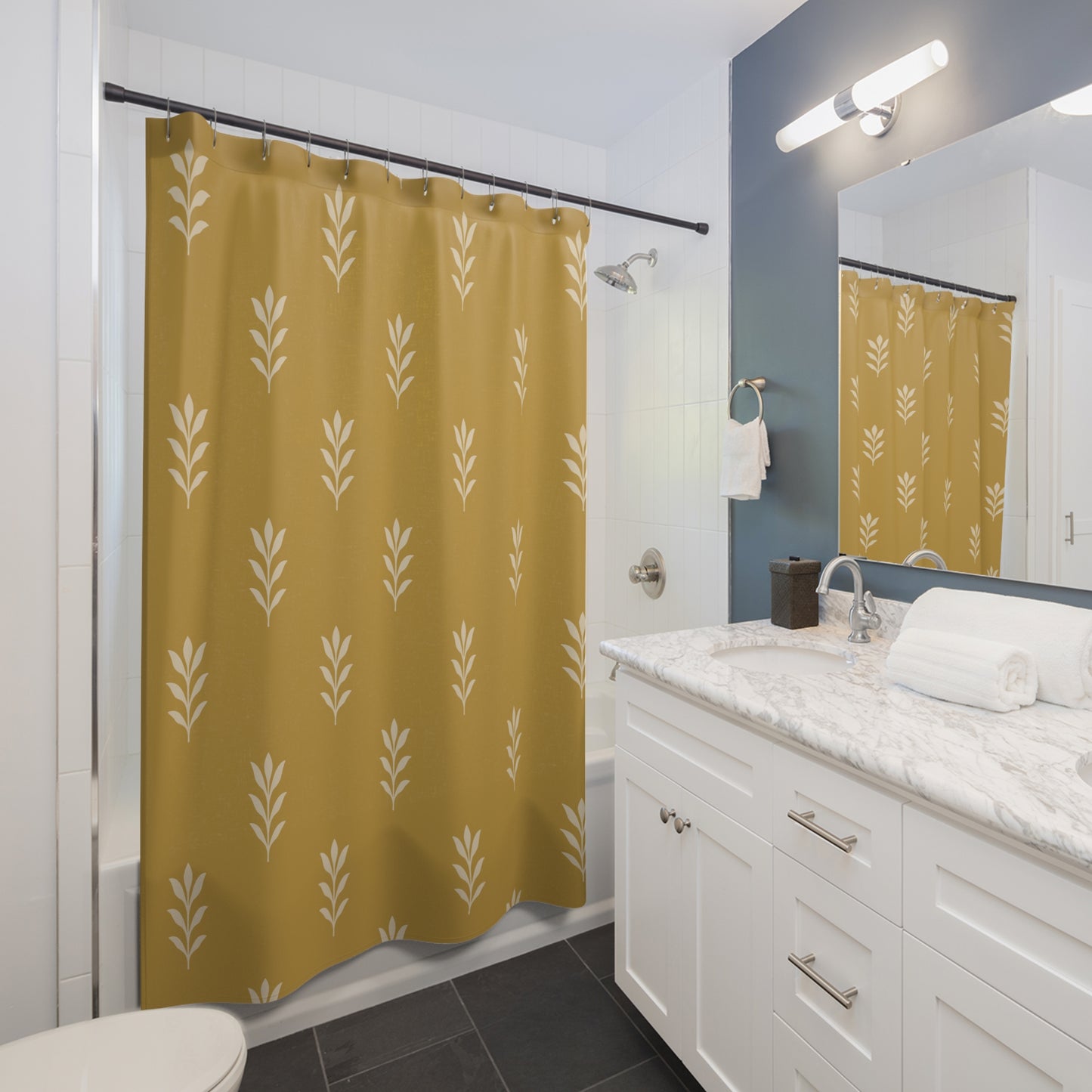 Boho Floral Shower Curtain | Minimalist Bathroom Decor, Modern Home, Gift for Housewarming, Yellow Plant Design