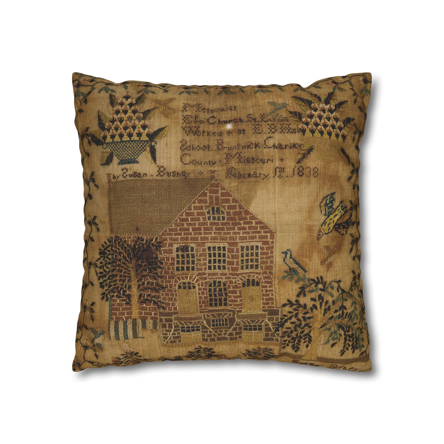 Gritty Prim Sampler Square Poly Canvas Pillowcase