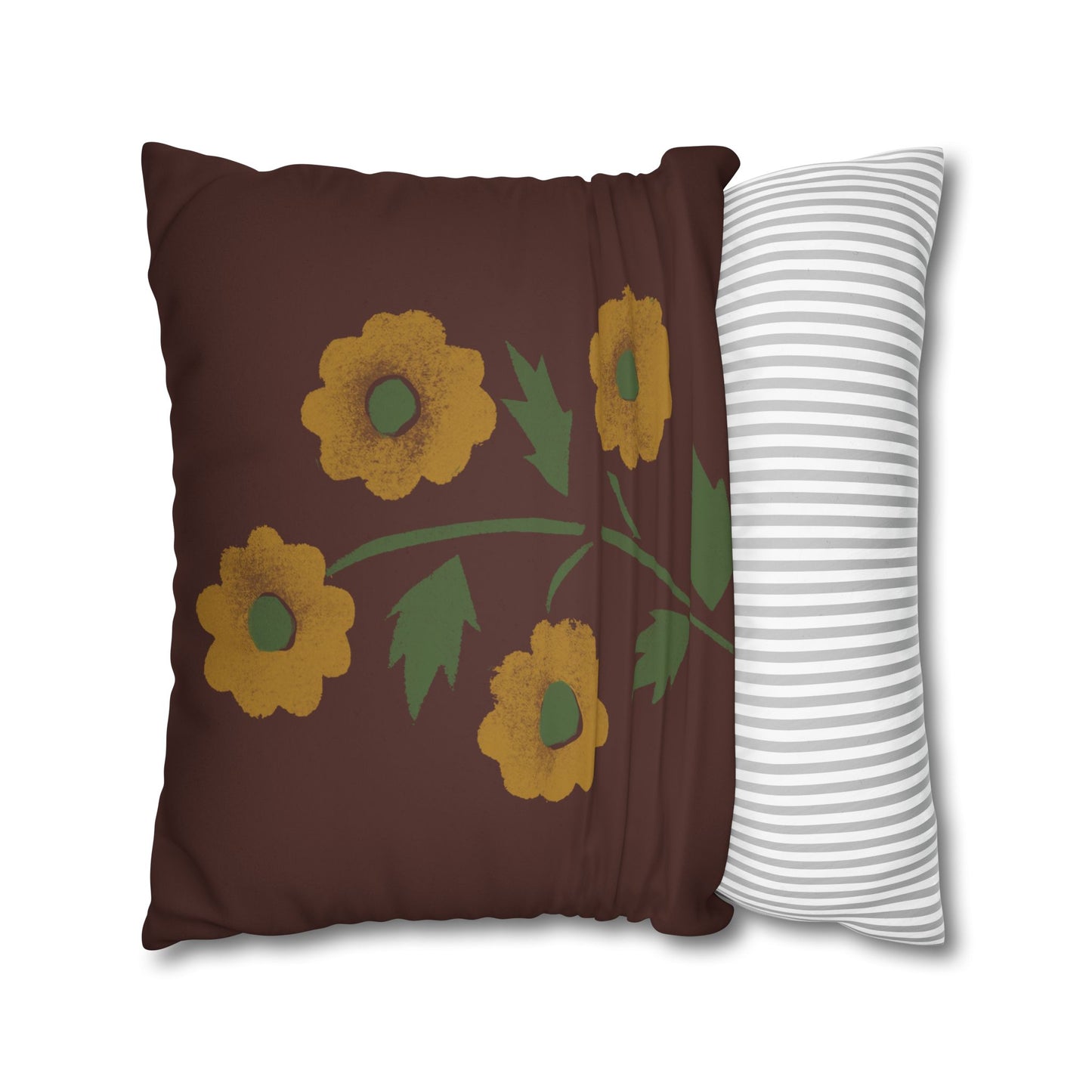 Stencilled Flower on Country Red Faux Suede Square Pillowcase