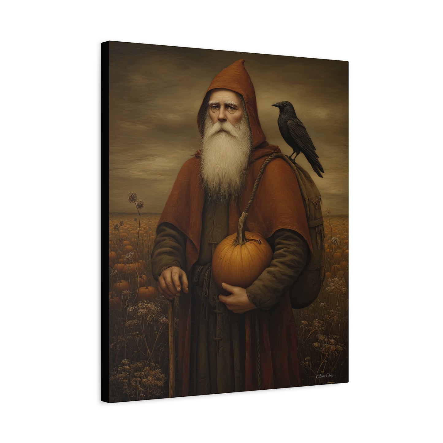 Autumn Santa Wall Art, Fall Decor, Pumpkin Harvest Print, Cozy Home Decor, Primitive Aesthetic