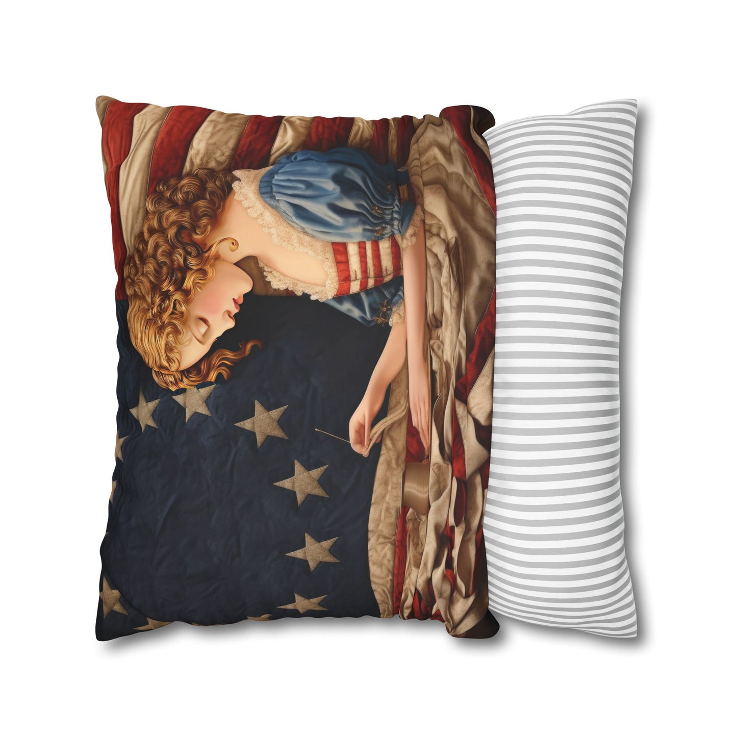 Faux Quilted Betsy Ross Square Poly Canvas Pillowcase
