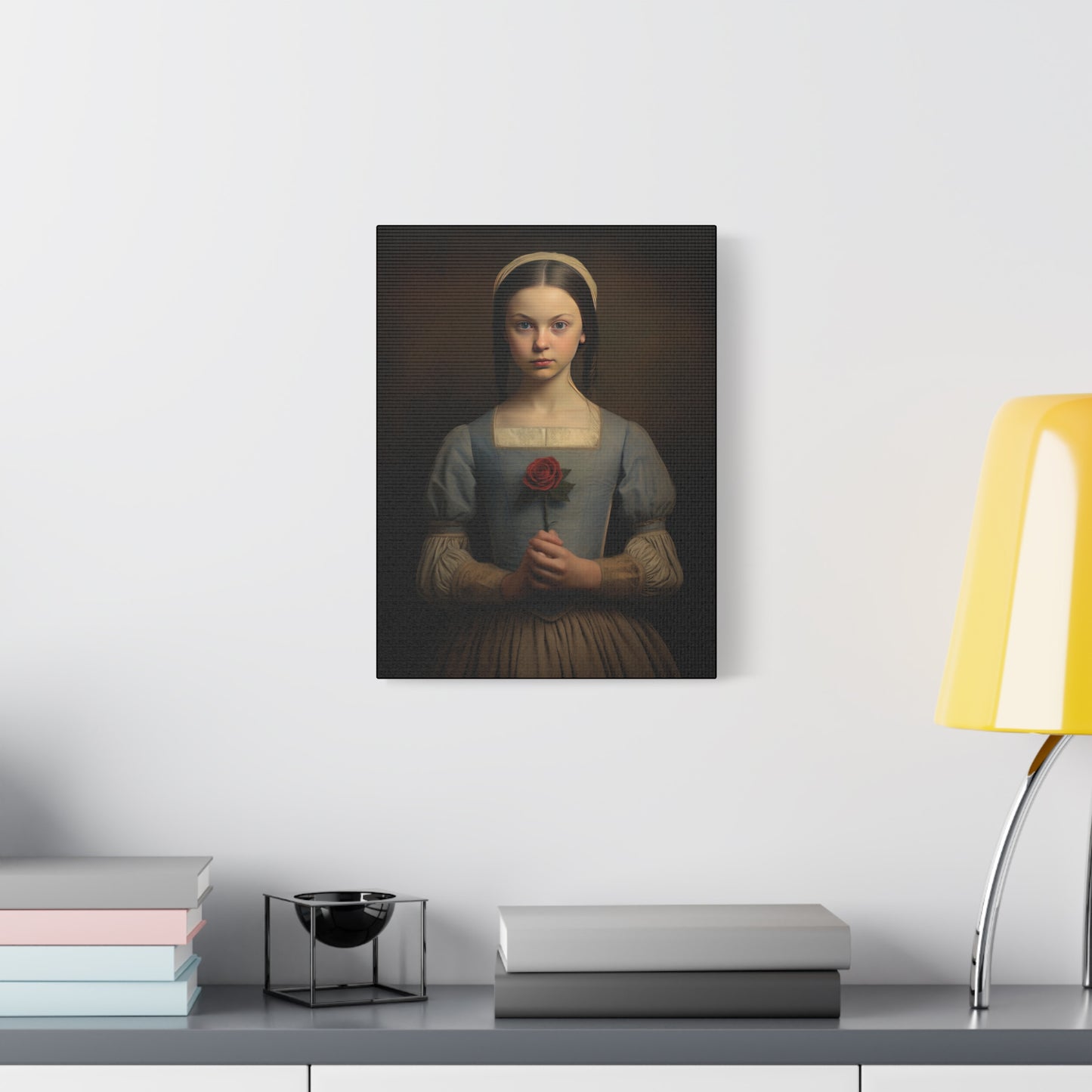 Vintage Girl with Rose Matte Canvas Wall Art