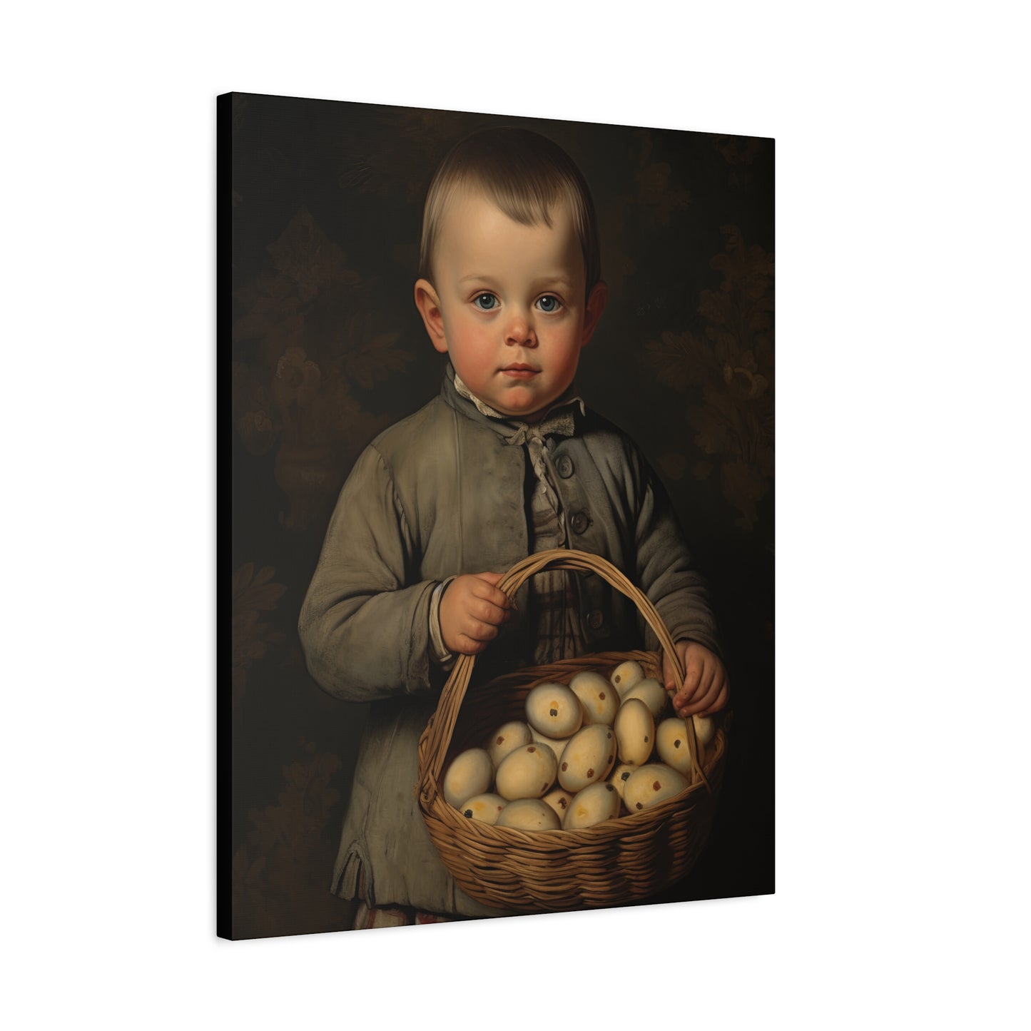 Boy with Eggs Whimsical Child Portrait Canvas Art - Vintage Decor for Home