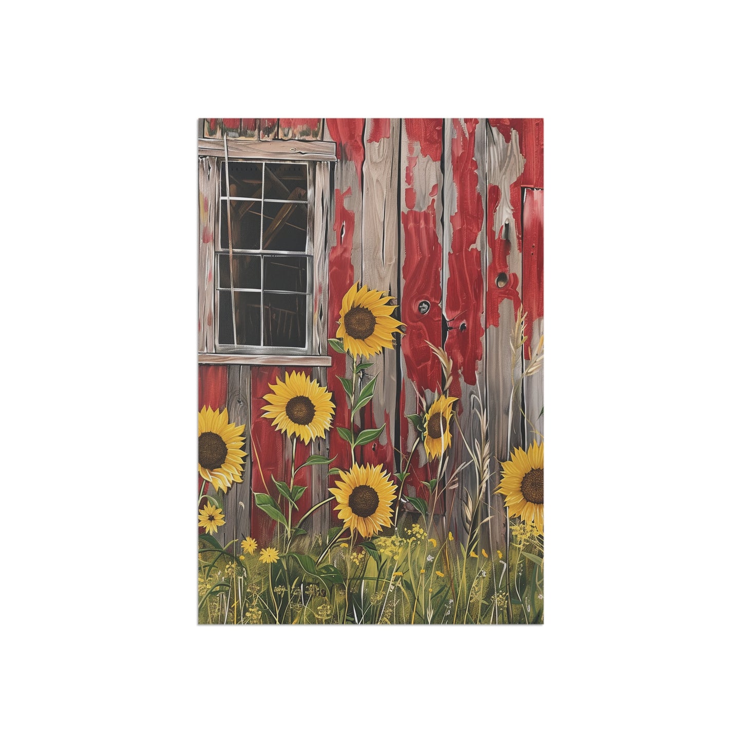 Sunflowers on a Red Barn Garden & House Banner