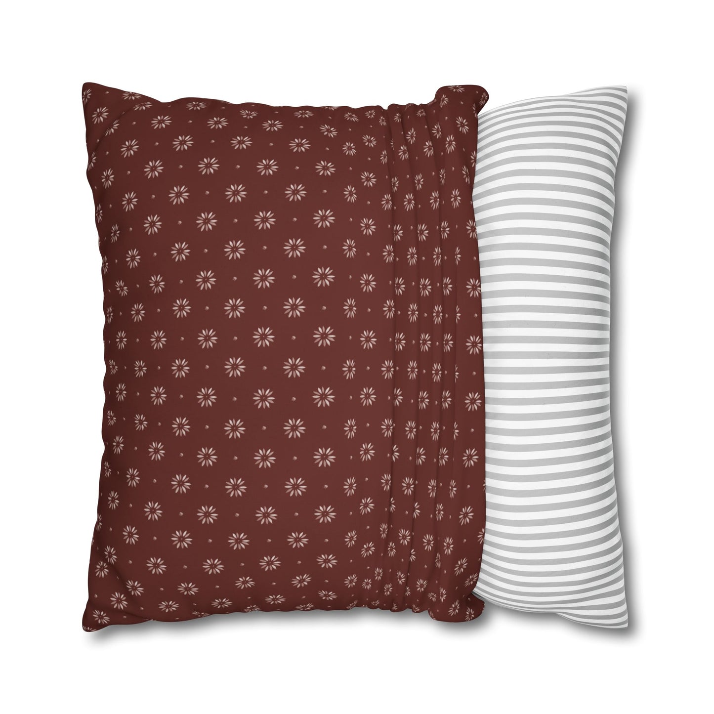 Petal Stencils on Red Square Poly Canvas Pillowcase