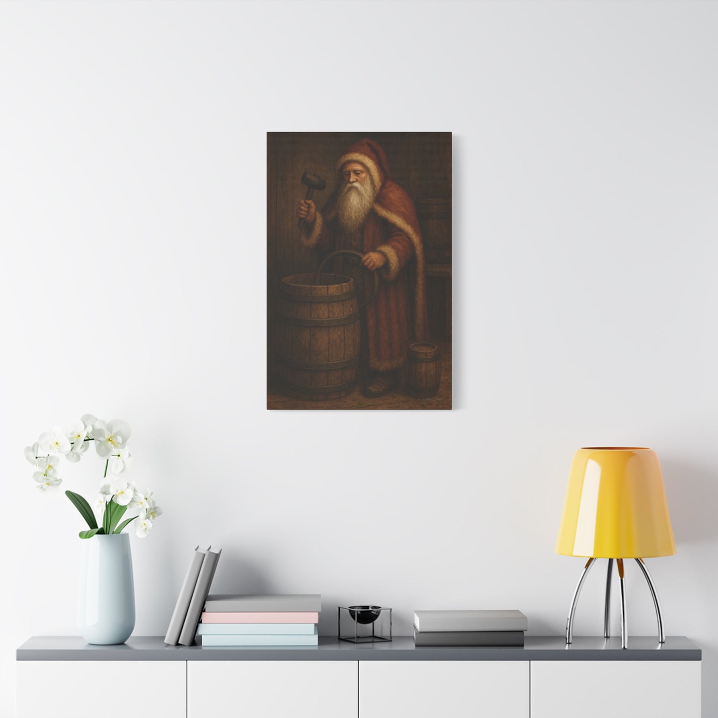 Rustic Santa Canvas Art, Cooper, Barrel, Colonial