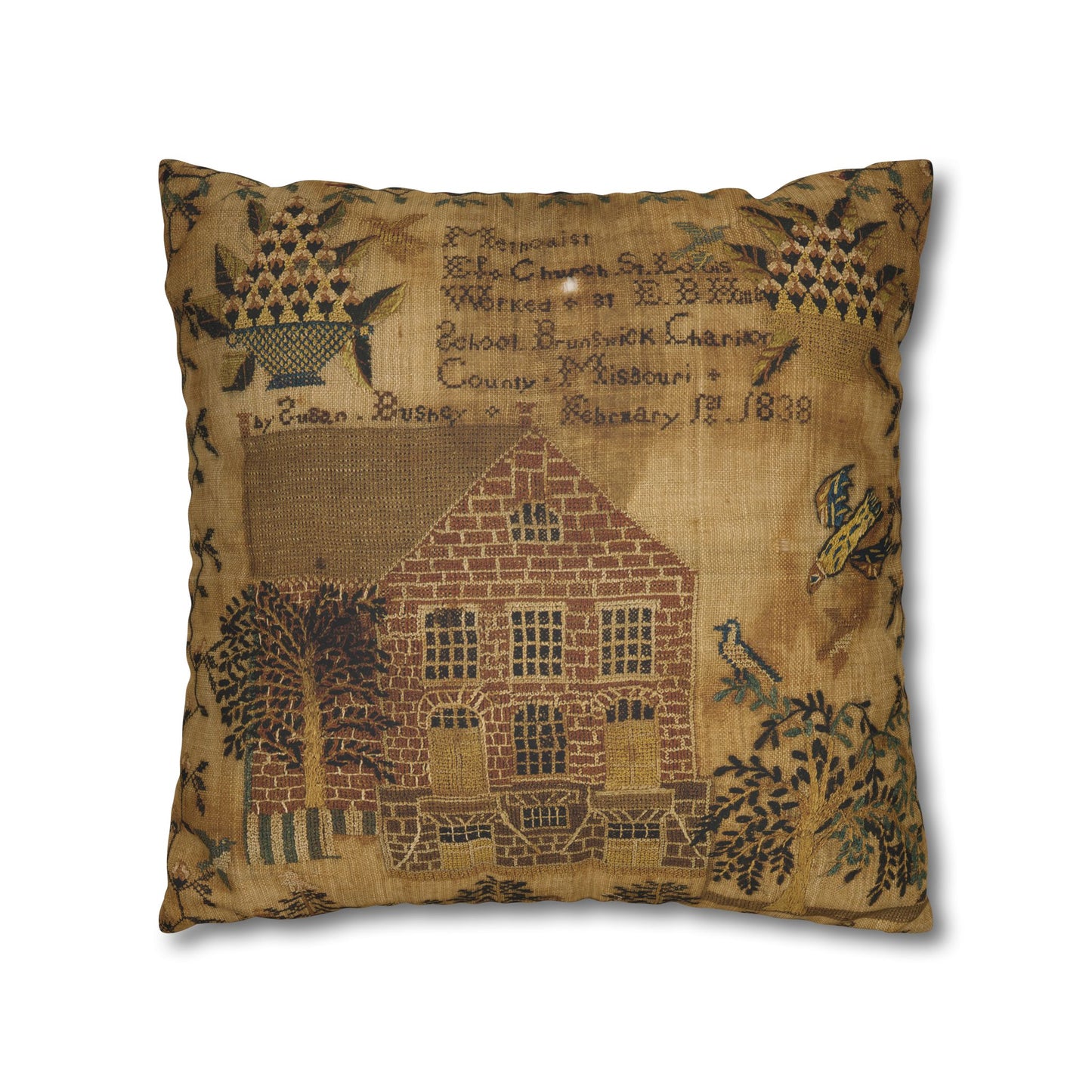 Vintage-Inspired Faux Suede Pillowcase with Farmhouse Design