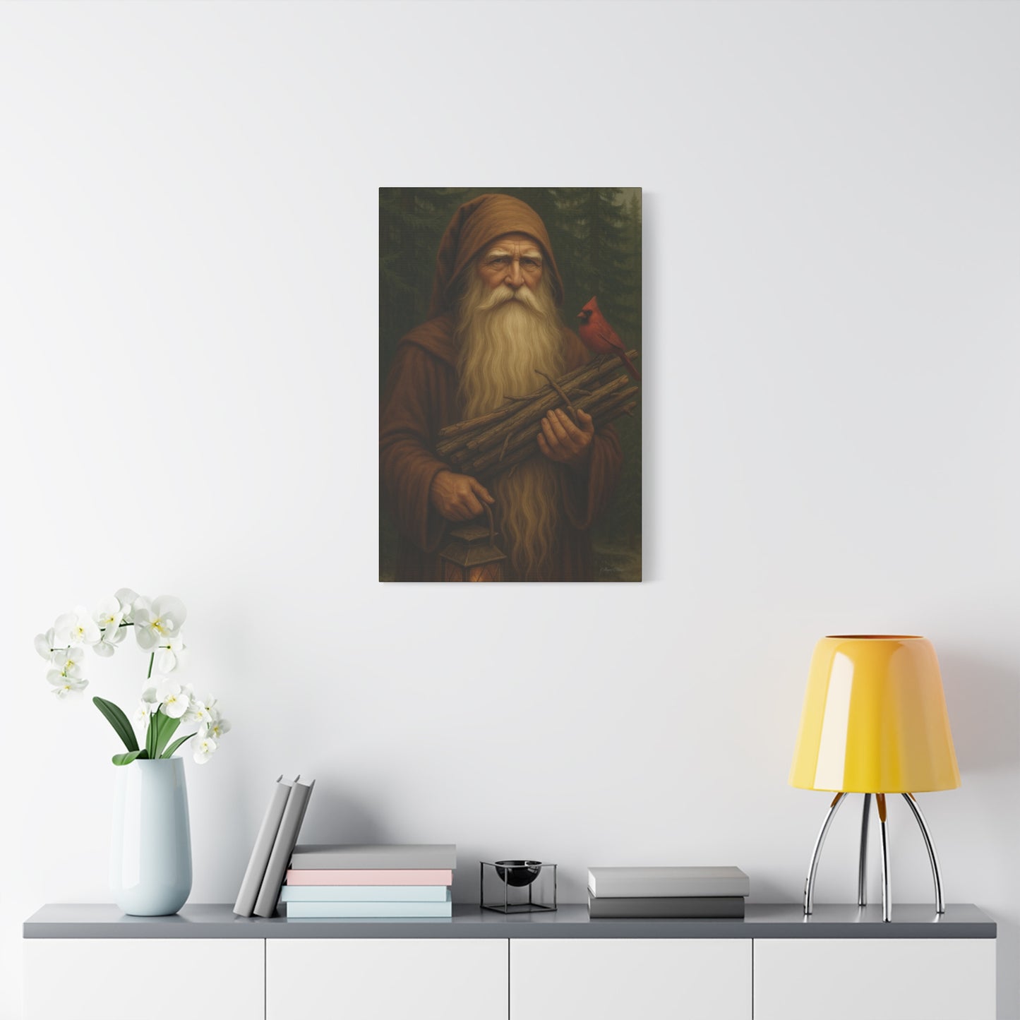 Old World Santa Rustic Nature Wall Art, Canvas Print, Forest Vibes, Perfect Gift for Nature Lovers, Home Decor, Woodland Theme, Cardinal Bird Decor