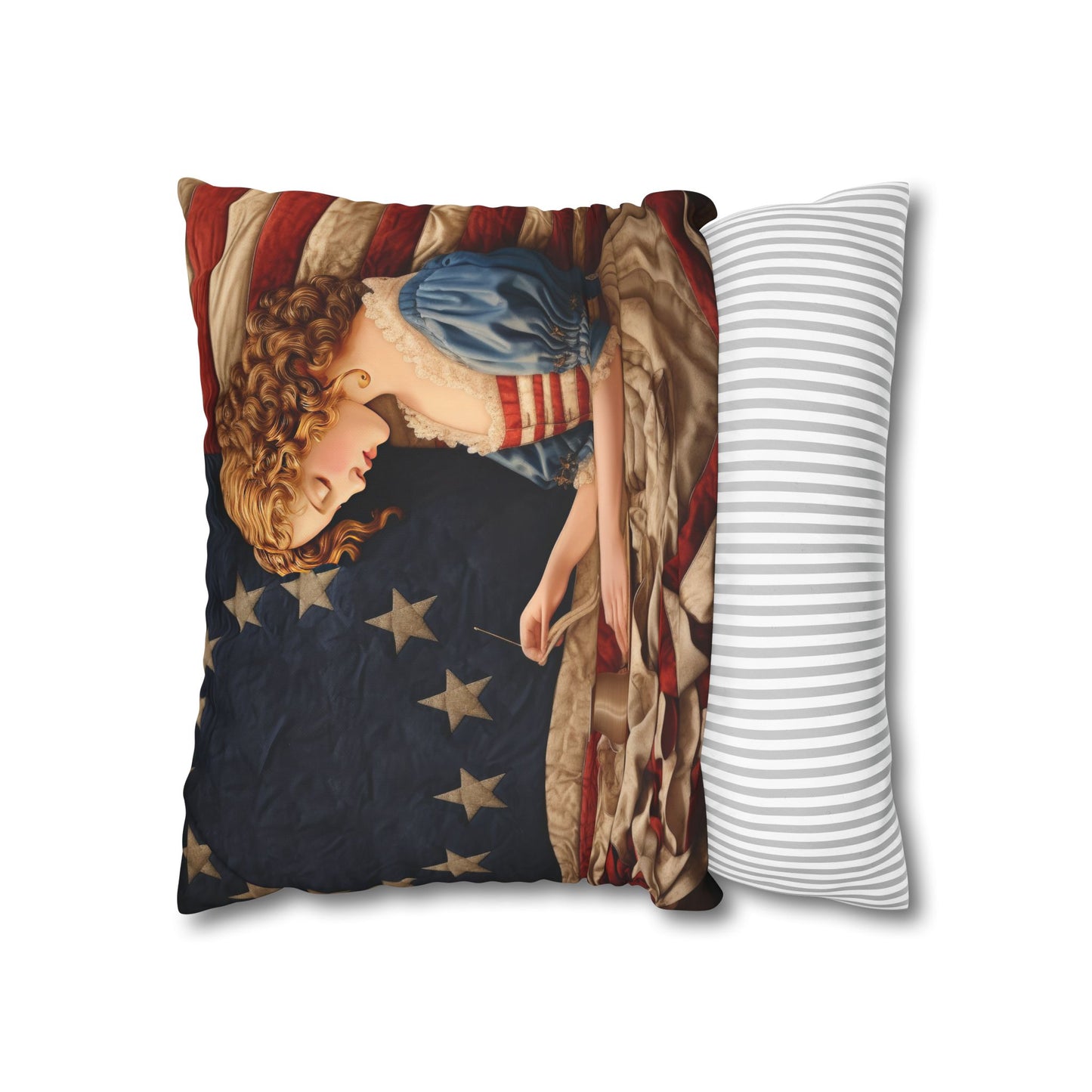Faux Quilted Betsy Ross Square Poly Canvas Pillowcase