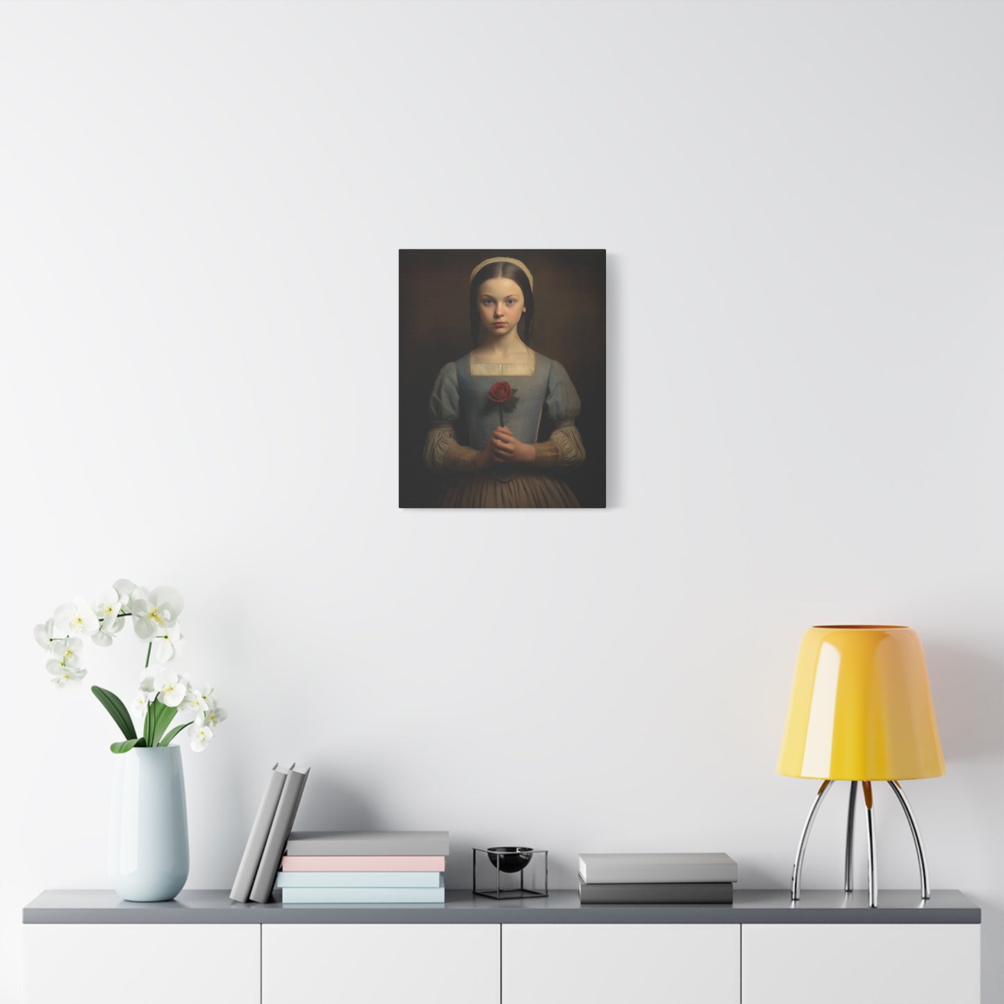 Vintage Girl with Rose Matte Canvas Wall Art