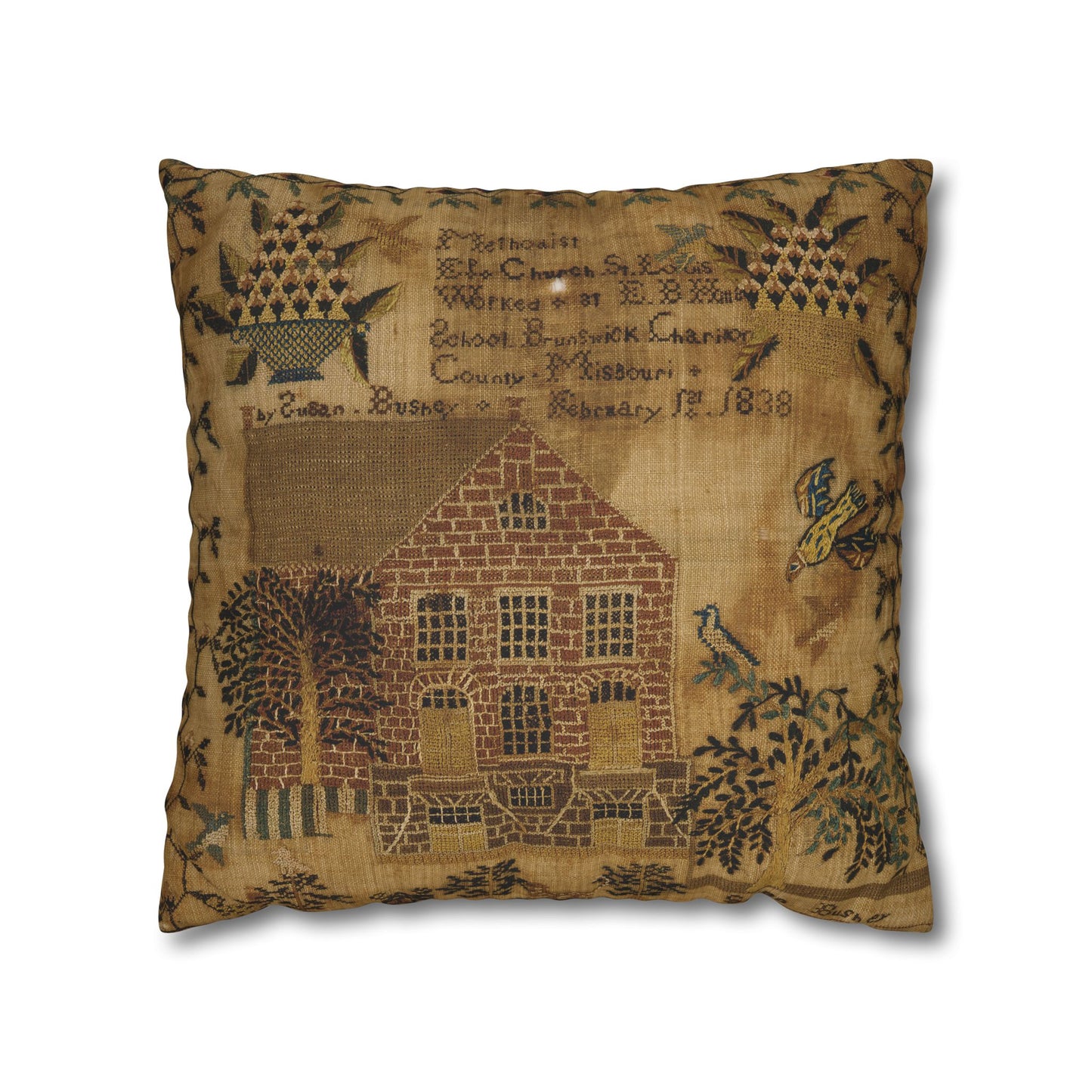 Gritty Prim Sampler Square Poly Canvas Pillowcase