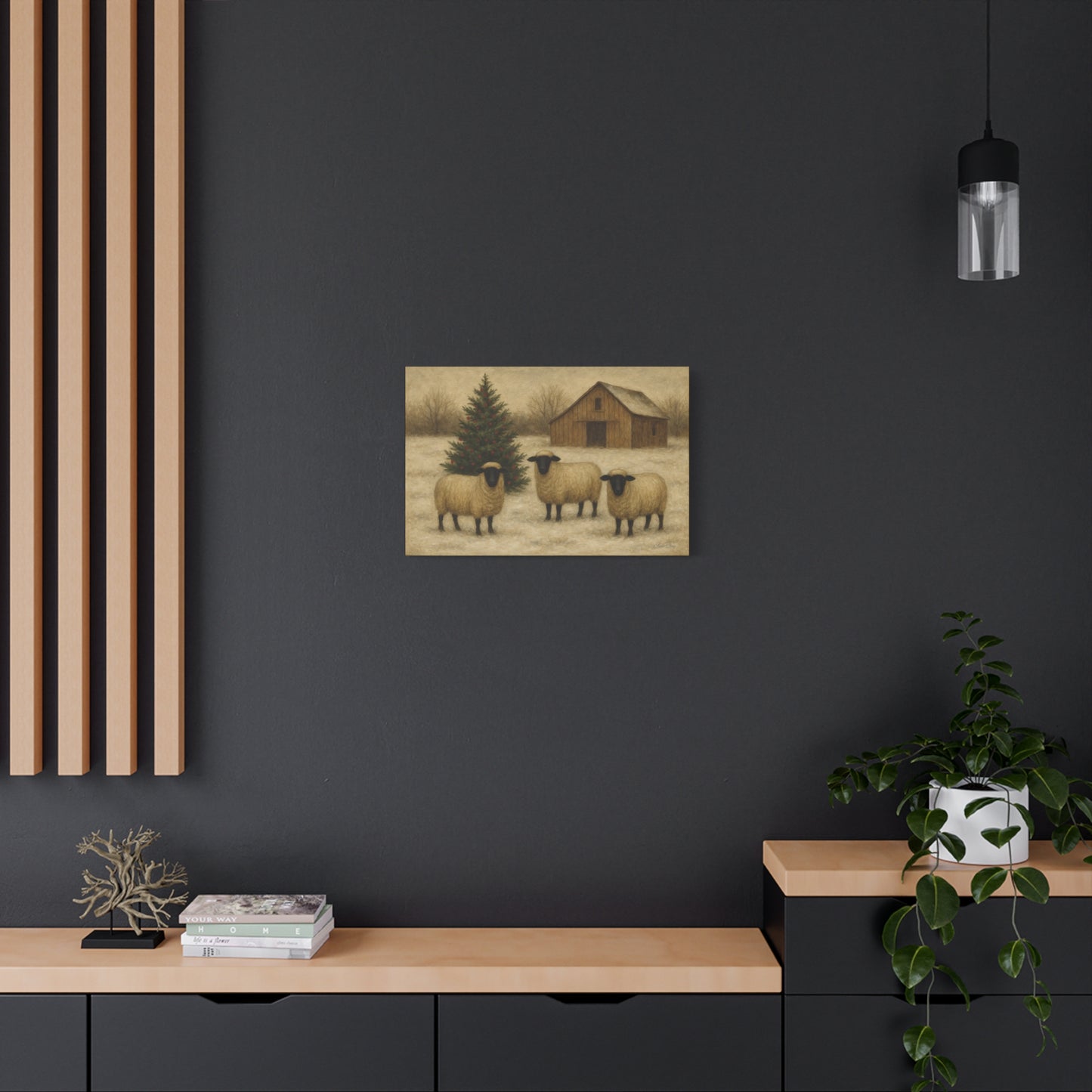 Christmas Sheep Canvas Wall Art, Holiday Decor, Farmhouse Style, Rustic Artwork, Winter Home Decoration