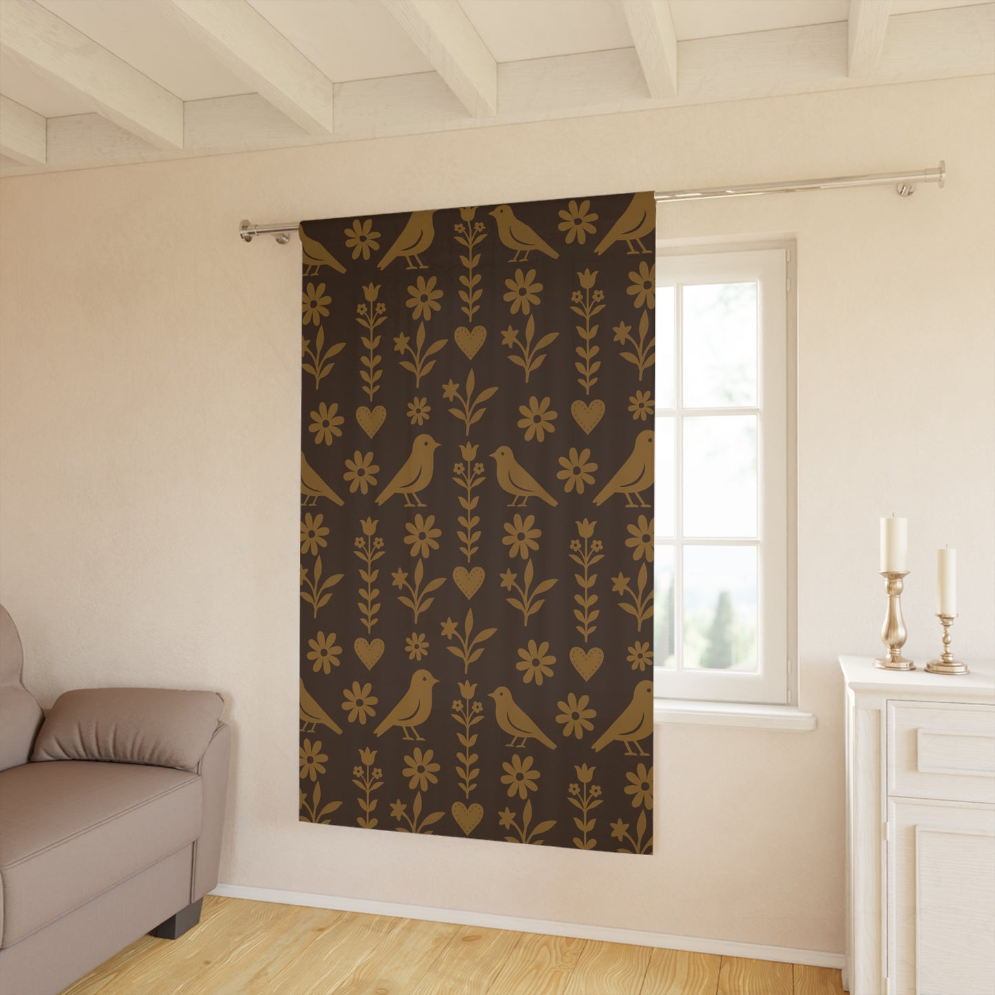 Chic Bird & Flower Print Window Curtain