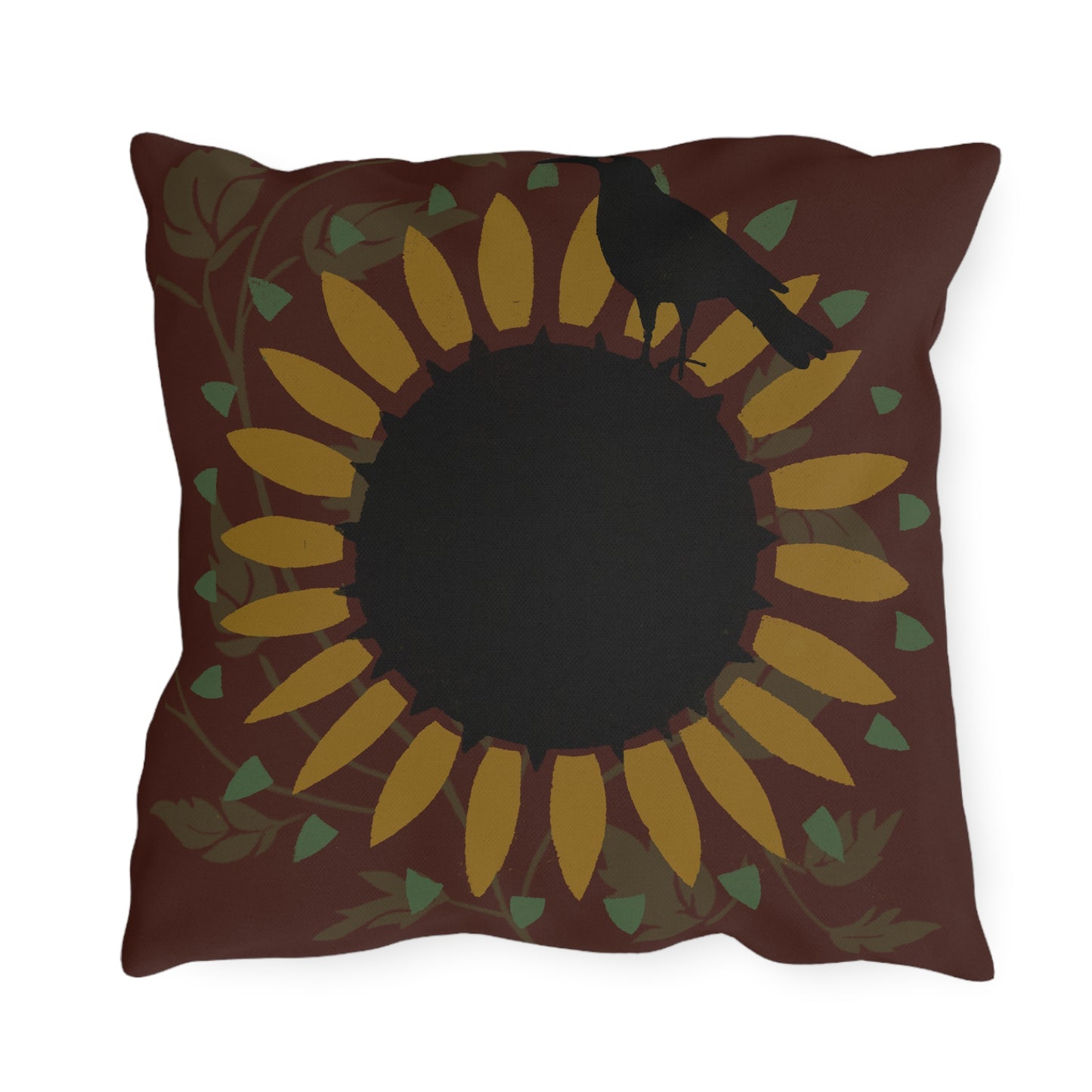 Crow on the Sunflower Red Background Outdoor Pillows