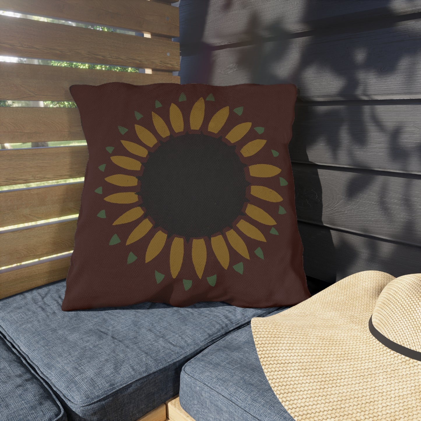 Sunflower on Country Red Stencil Early American Outdoor Pillows