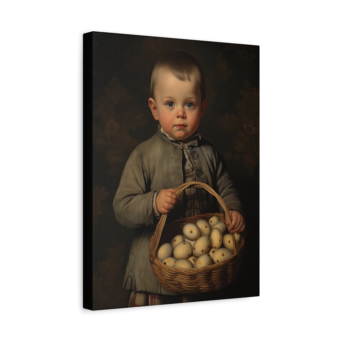 Boy with Eggs Whimsical Child Portrait Canvas Art - Vintage Decor for Home