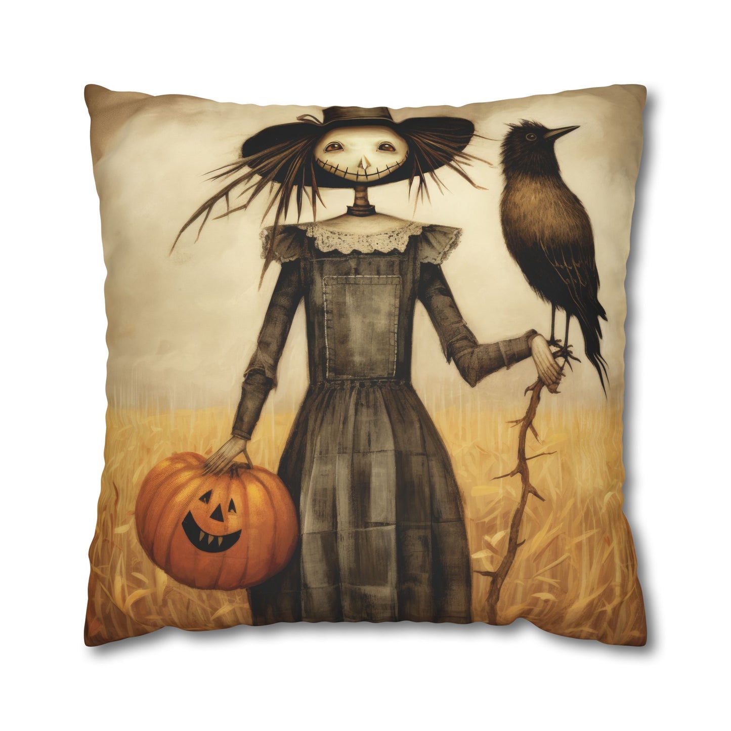 Scary Crow Square Poly Canvas Pillowcase