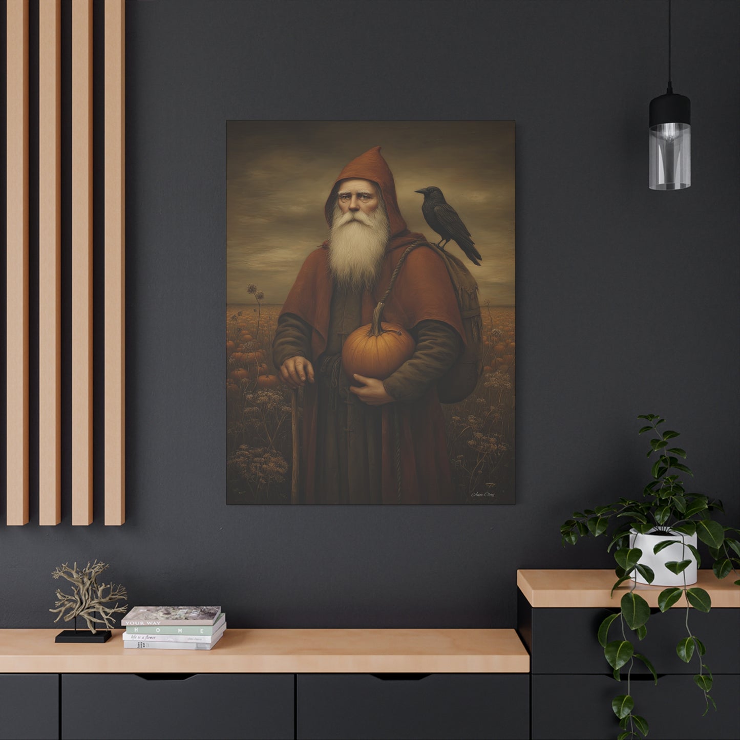 Autumn Santa Wall Art, Fall Decor, Pumpkin Harvest Print, Cozy Home Decor, Primitive Aesthetic