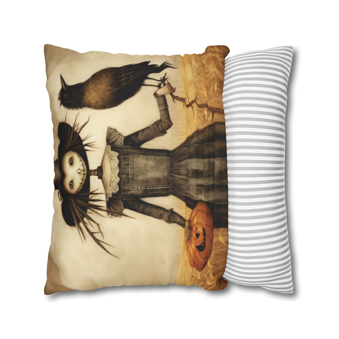 Scary Crow Square Poly Canvas Pillowcase