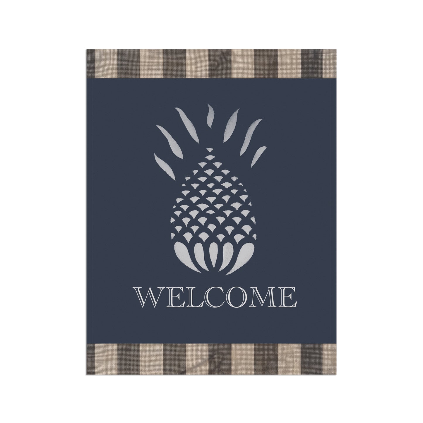 Blue and White Stripped Stencil Pineapple Garden & House Banner